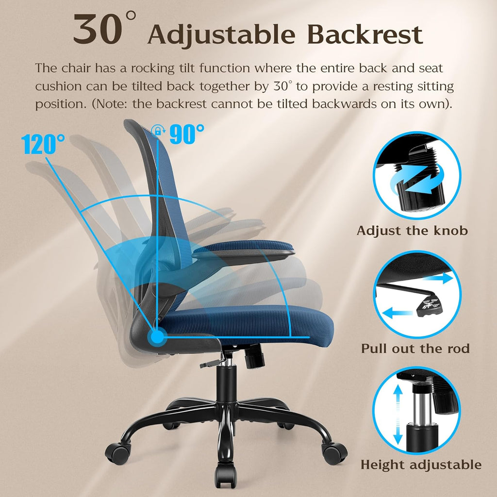 FelixKing Office Chair, Ergonomic Desk Chairs with Wheels Home Mesh Chair Adjustable Lumbar Support and Height, Ergo Chair for Working Gaming Use (Navy Blue)