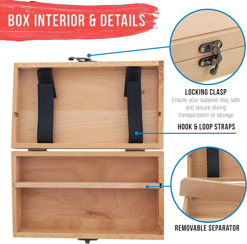 U.S Ar Suppl Multi-Functio Artis Suppl Bo wit Lockin Clasp Woode Ar Bo fo Artis Supplies Brushes Pencils Erasers Too Storag Organize Cas t Protec an Transport
