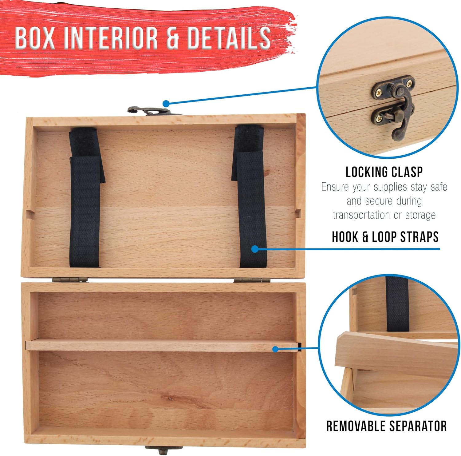 U.S Ar Suppl Multi-Functio Artis Suppl Bo wit Lockin Clasp Woode Ar Bo fo Artis Supplies Brushes Pencils Erasers Too Storag Organize Cas t Protec an Transport