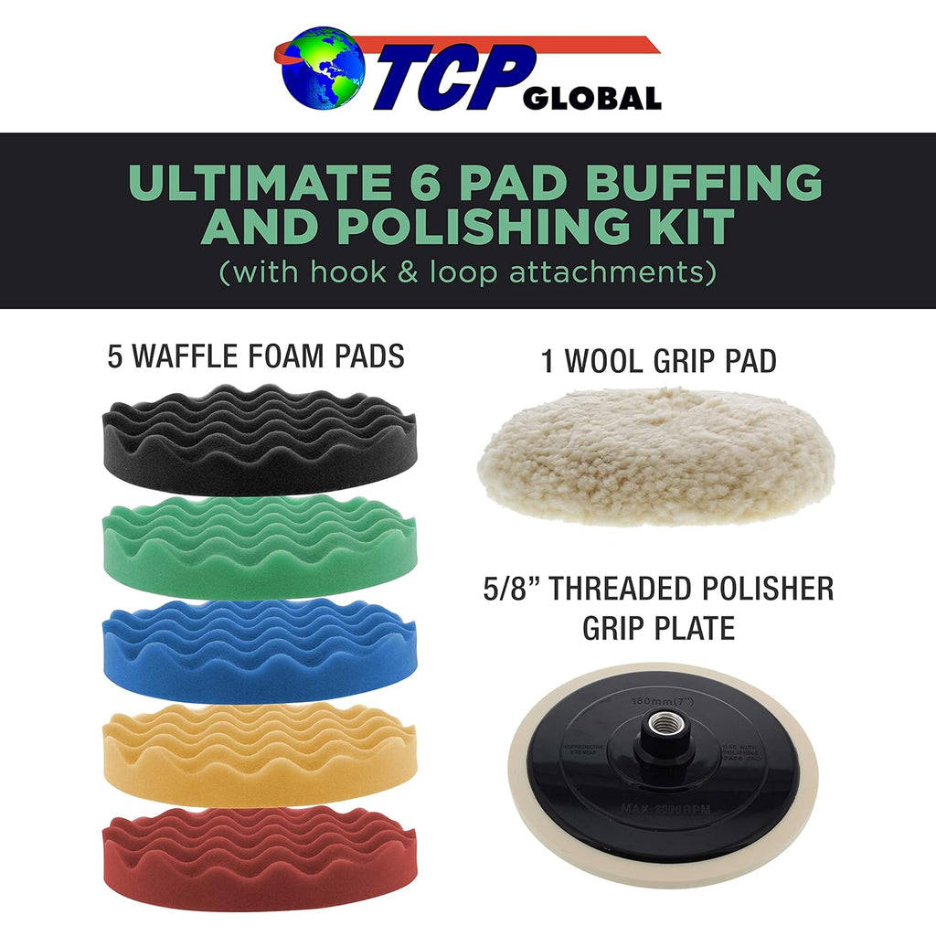 TC Globa Professiona Pa Buffin an Polishin Ki wit Waffl Foa Pad an Woo Gri Pa fo Ca Detailin Complet inc Polishe Buffin Pad Se wit 5/ inc Threade Backin Plate