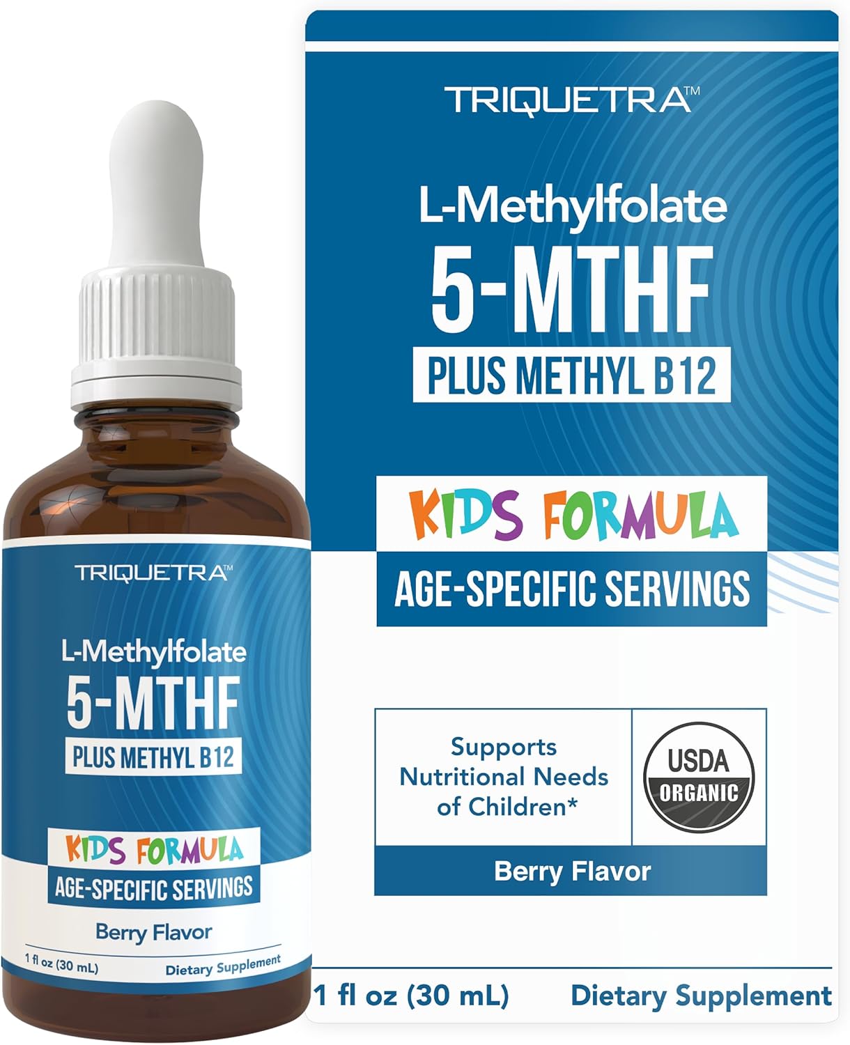 Organic Kids Methylfolate + Methyl B12 Cofactor - Organic Berry Flavor, Sublingual Form - 5-MTHF Form, Superior Form of Folate - Adjustable Dosing for All Ages - Mood, Behavior, Cognition - 1 oz.