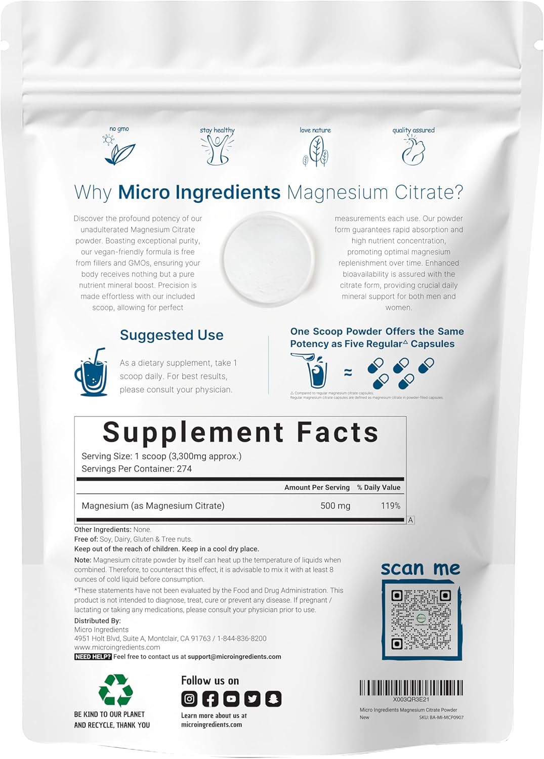 Pur Magnesiu Powder 2lb Magnesiu Citrat Powde Unflavore Relaxatio an Nutrien Utilizatio Easil Absorbe Non-GMO Vegan