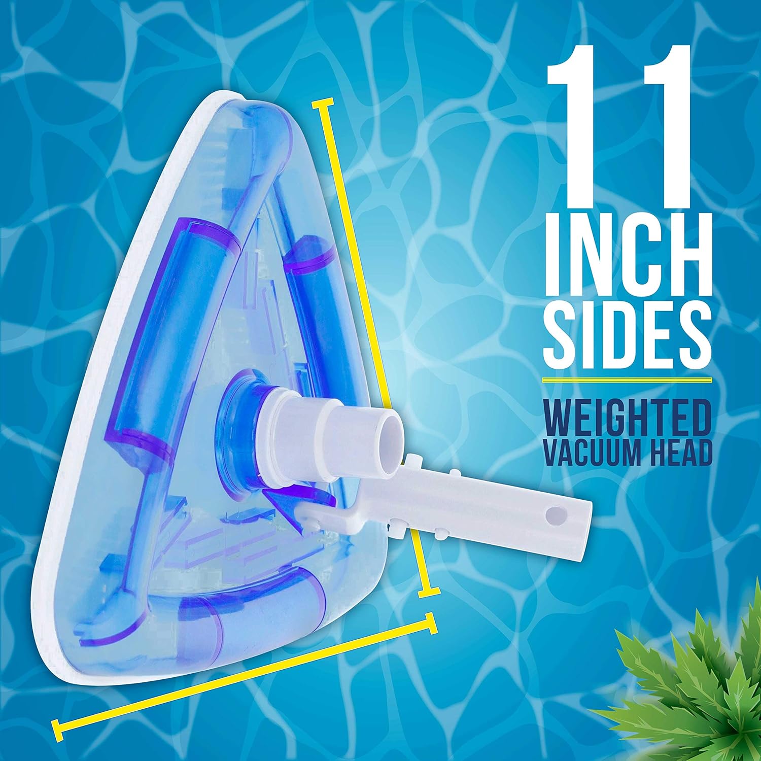 U.S. Pool Supply Weighted Transparent Triangular Pool Vacuum Head with Swivel Hose Connection and EZ Clip Handle - Connect 1-1/4inch or 1-1/2inch Hose - Removes Debris, Clean Corners - Safe for Vinyl Pools