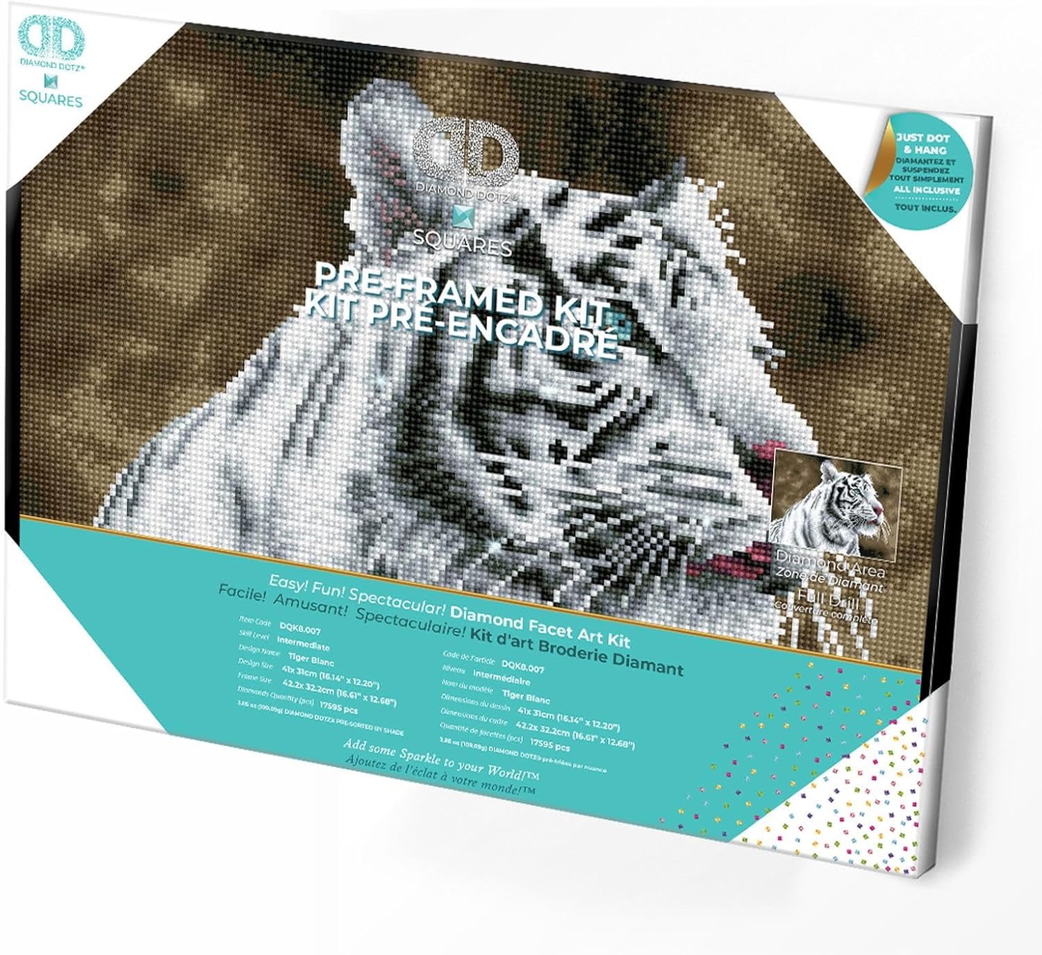 DIAMON DOT Tigr Blan Pre-Frame Ki Anima Diamon Paintin Kit fo Adult Diamon Ar Kit Relaxin Creativ Craf Ki wit Dot Gem 12.2inchx16.1inch