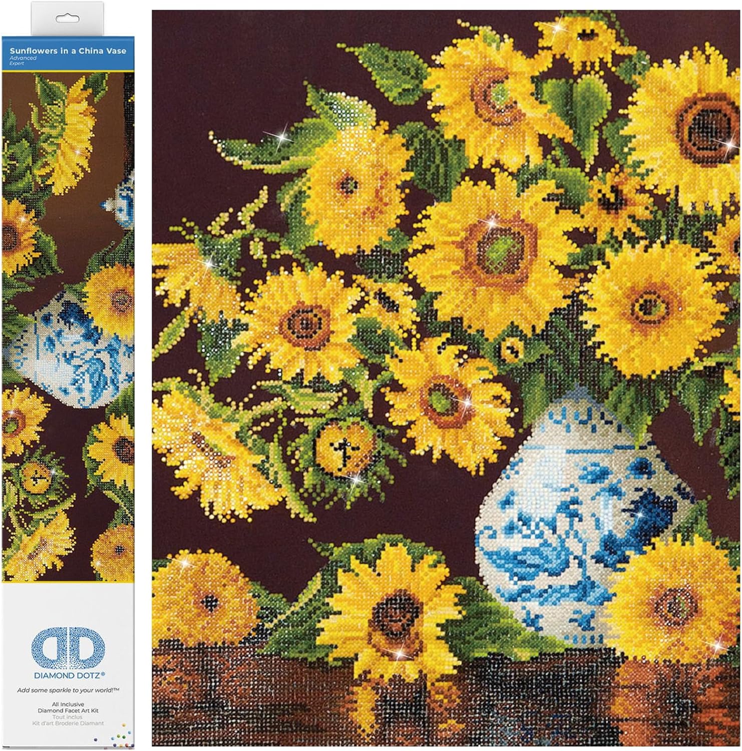 DIAMON DOT Sunflower i Chin Vas Flora Diamon Paintin Kit fo Adult Diamon Ar Kit Relaxin Creativ Craf Ki wit Dot Gem 22inchx28inch