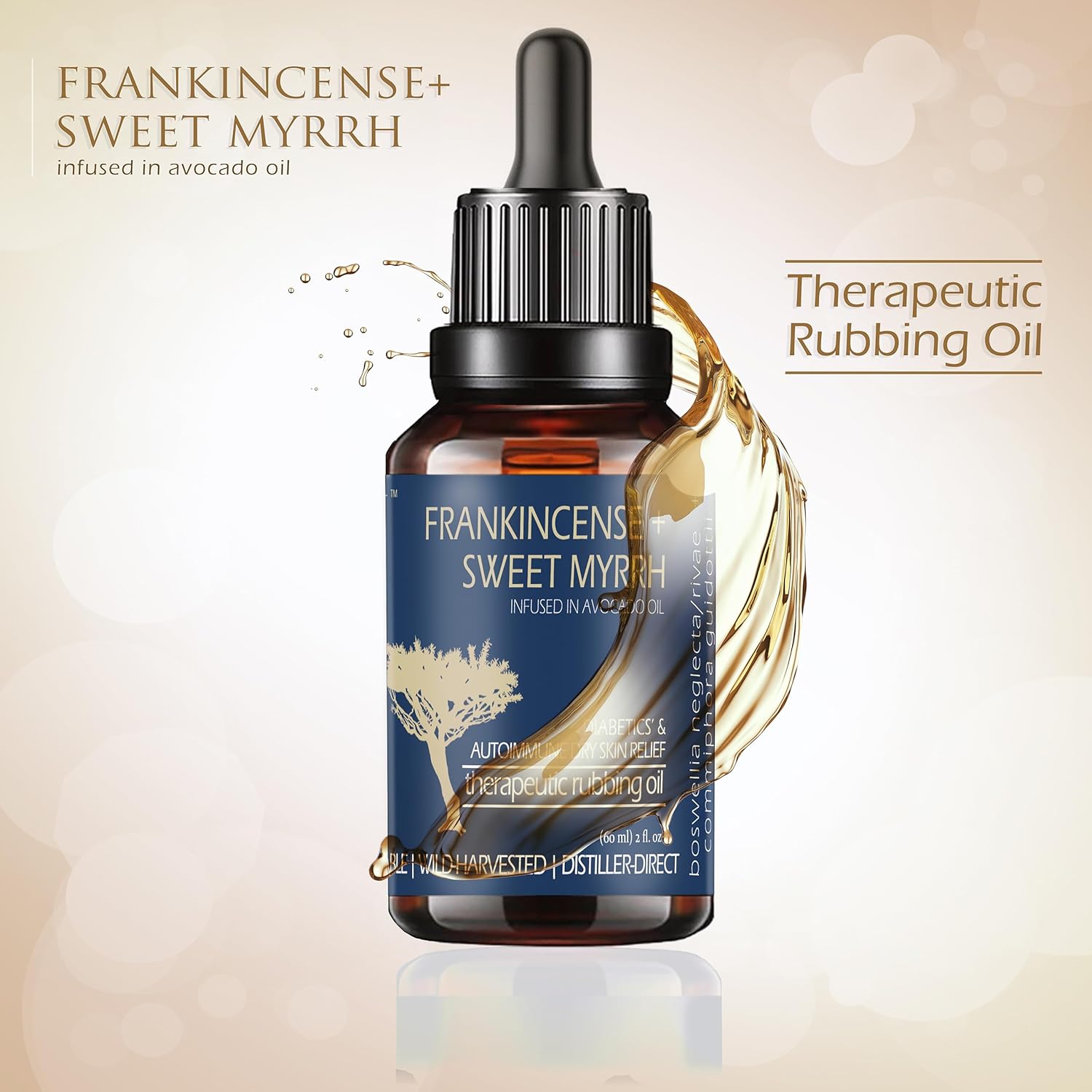 BALM OF GILEAD Neuropathy Frankincense Sweet Myrrh Therapeutic Rubbing Oil - Instant Diabetic's Autoimmune Dry Skin Relief Repair, 2 fl oz