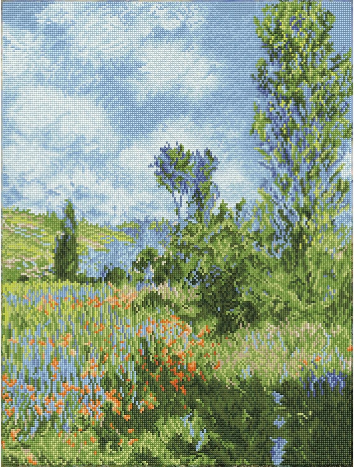 DIAMON DOT Vie o Vetheui (Apre Claud Monet Landscap Diamon Paintin Kit fo Adult Diamon Ar Kit Relaxin Creativ Craf Ki wit Dot Gem 26inchx19.7inch