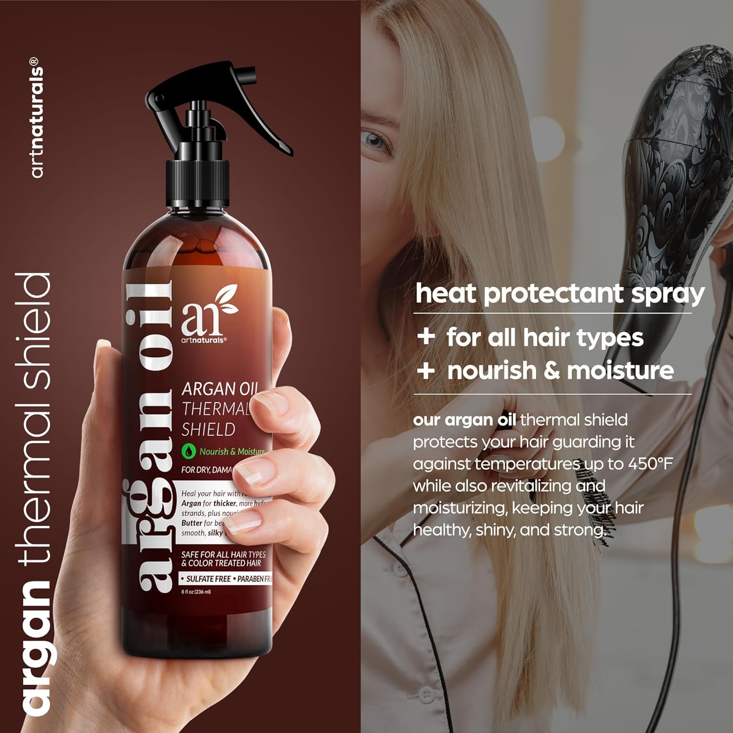 Artnatural Therma Hai Protecto Spra ( F O 236ml Hea Protectan Spra agains Fla Iro Hea Arga Oi Preventin Damage Breakag an Spli End Sulfat Fre (ANHA-0801)