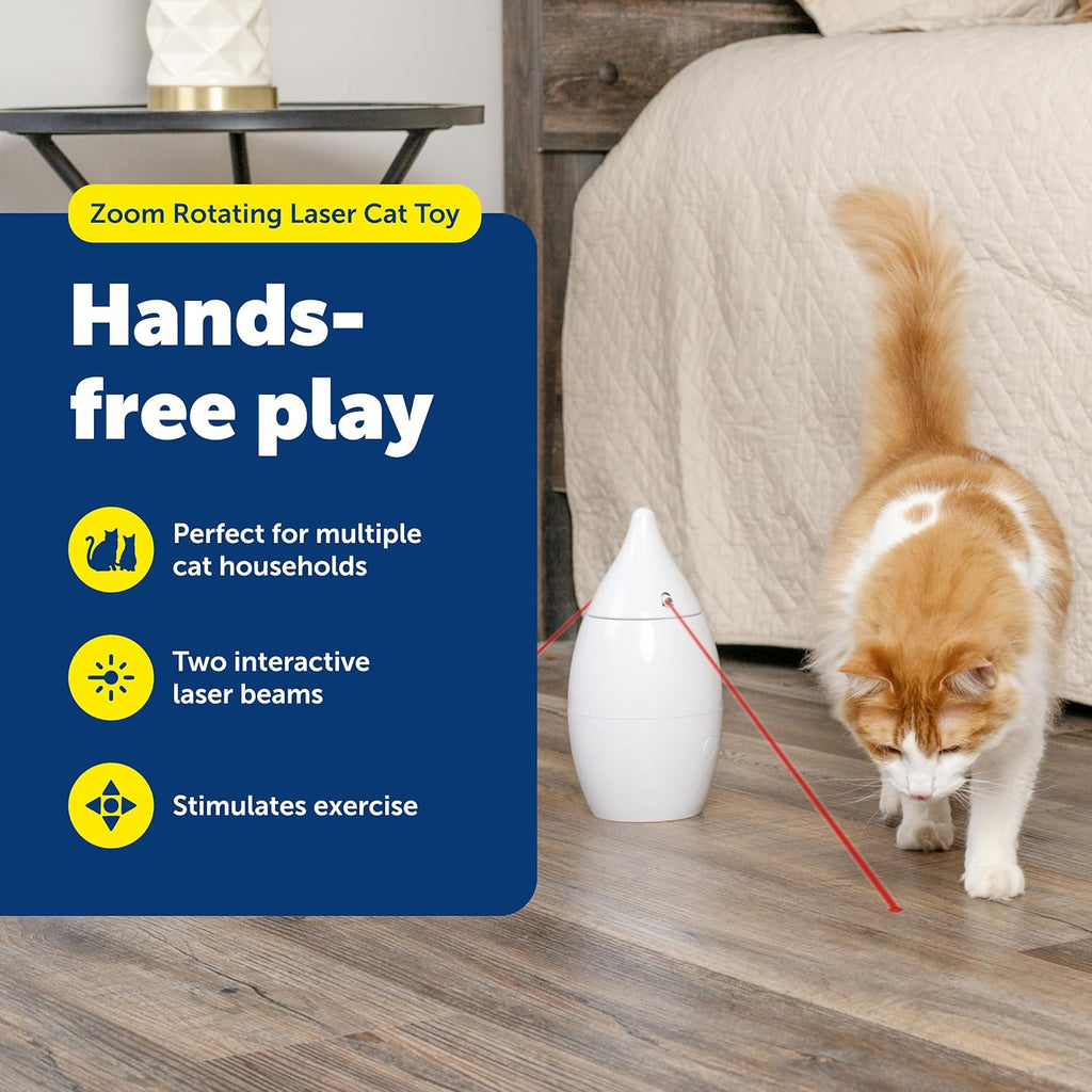 PetSafe Zoom Rotating Laser Cat Toy - Encourages Multi-Cat Play - Dual Red Laser Beams - Motion Toy - Whisper Quiet Operation - Battery Operated