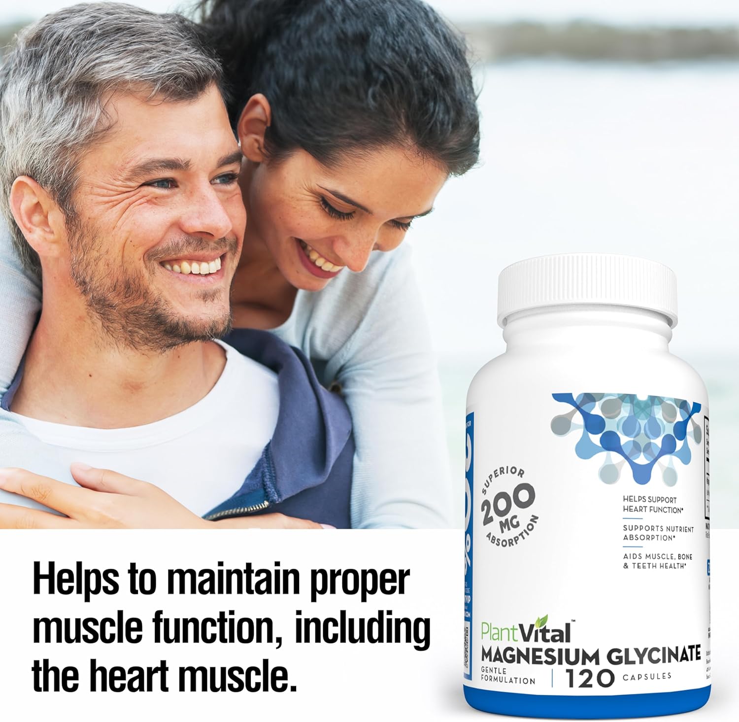 PlantVita Magnesiu Glycinat 200m 12 Capsule Hig Absorption Non-GMO Vegan Gluten-Fre Support Norma Sleep Muscl Nerv Function Norma Hear Bon Health Hel Feelin Cal Relax
