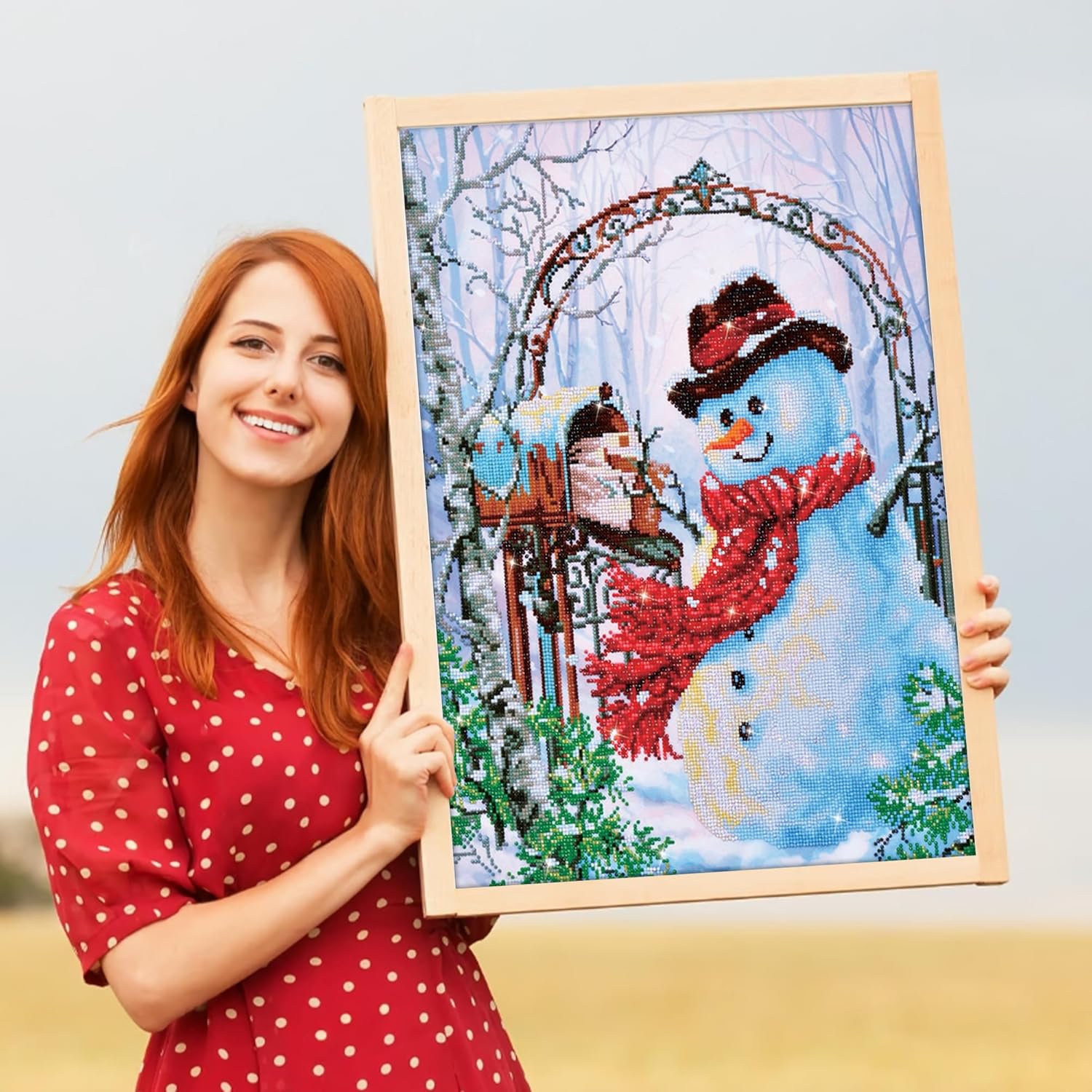 DIAMON DOT Fathe Sno Snowma Diamon Paintin Kit fo Adult Diamon Ar Kit Relaxin Creativ Craf Ki wit Dot Gem 24inchx20inch