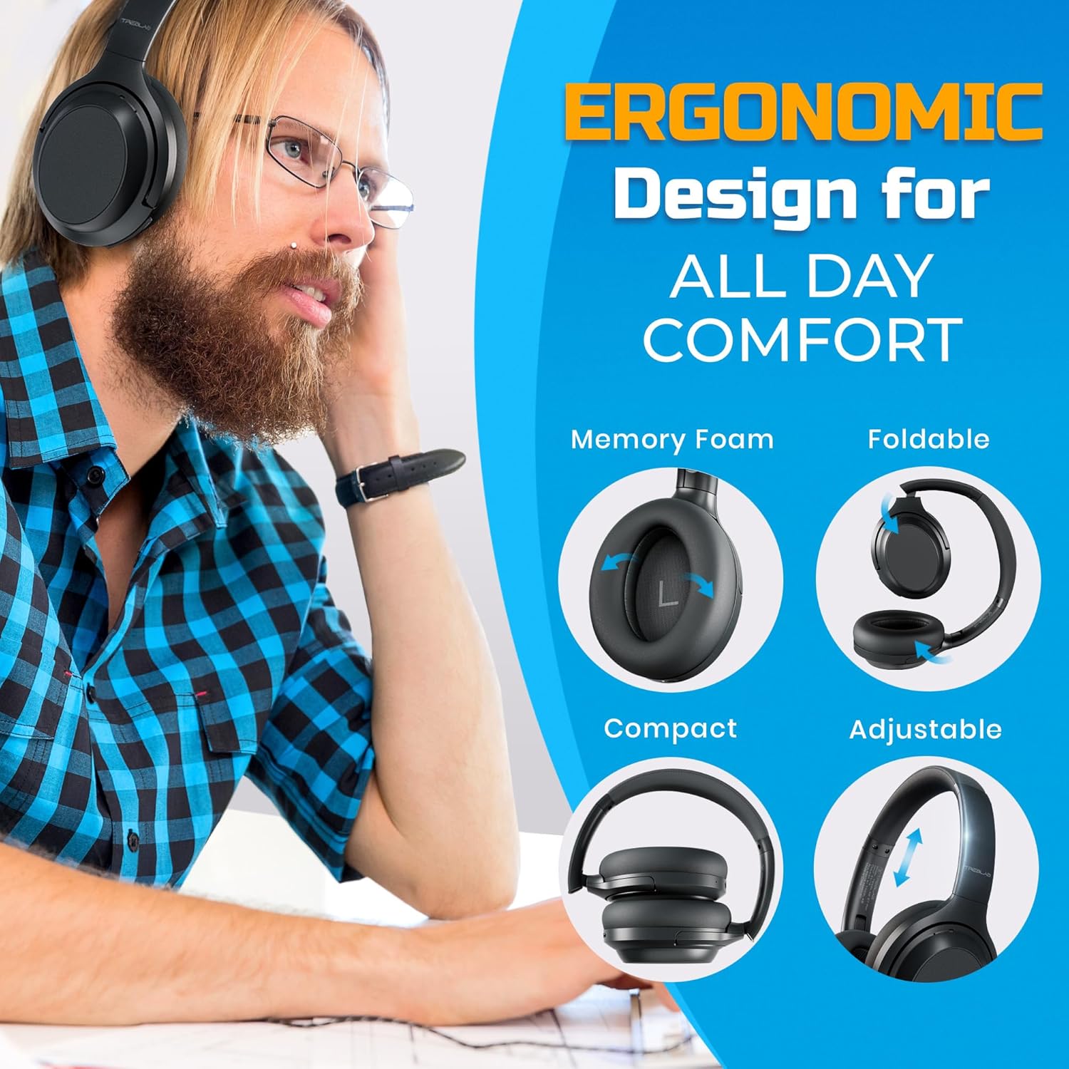 TREBLA Z Pr Hybri Activ Nois Cancellin Headphones Signatur aptX-H Audio Memor Foa Ea Cups Foldable 45 Play Bluetoot 5 Fas Charging Workou Ove Ea Headphone Wireles Wit Mic