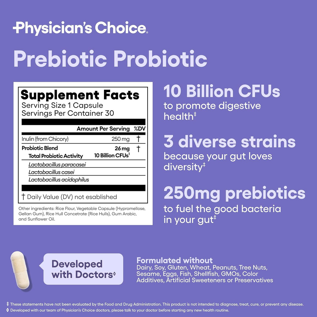 Physician' CHOIC Prebiotic-Probioti Multi-Strai Probiotic Synergisti Prebiotic -Designe fo Digestiv Health Supportin Gu Microbiom Powerfu PrePr fo Gu Healt fo Wome Men