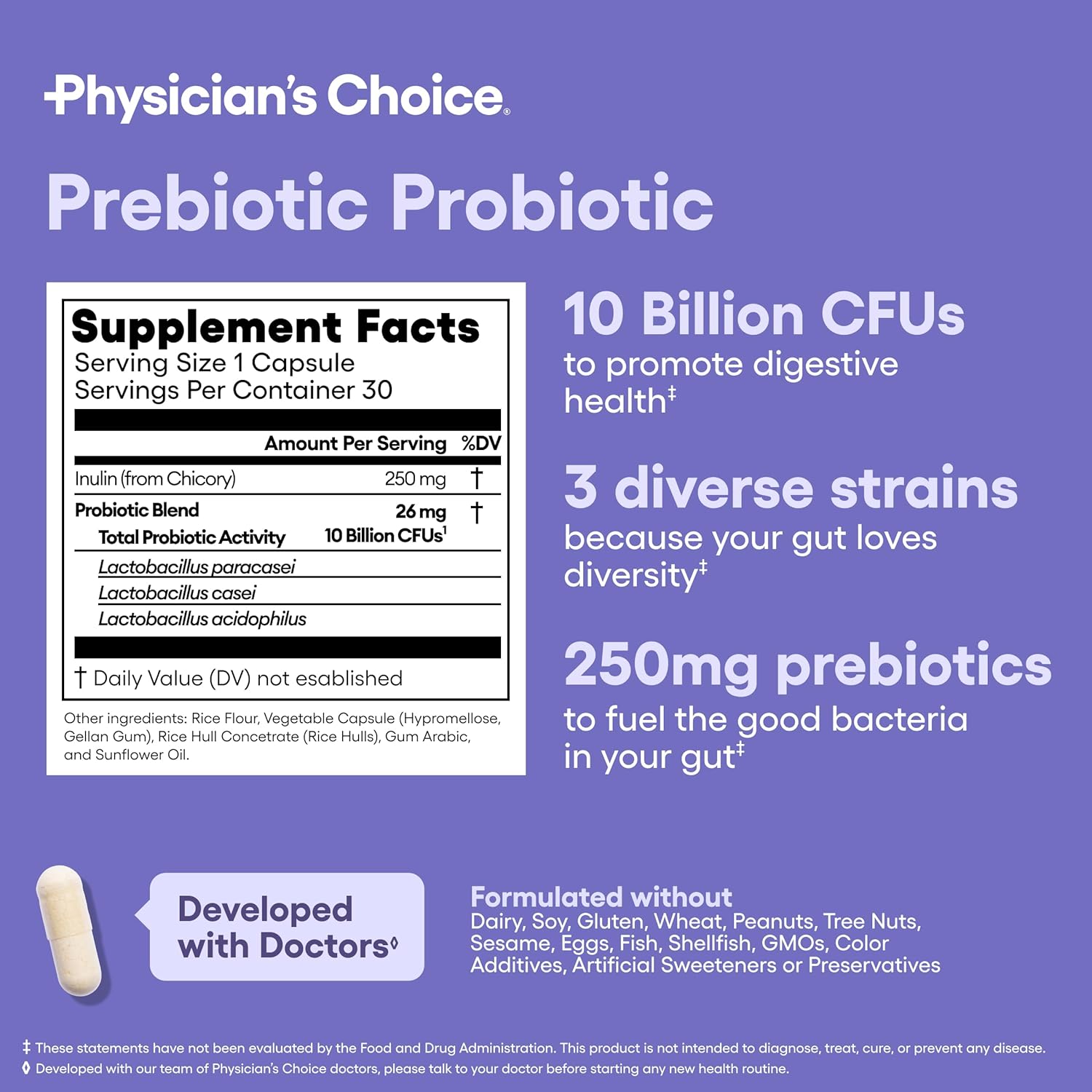 Physician' CHOIC Prebiotic-Probioti Multi-Strai Probiotic Synergisti Prebiotic -Designe fo Digestiv Health Supportin Gu Microbiom Powerfu PrePr fo Gu Healt fo Wome Men