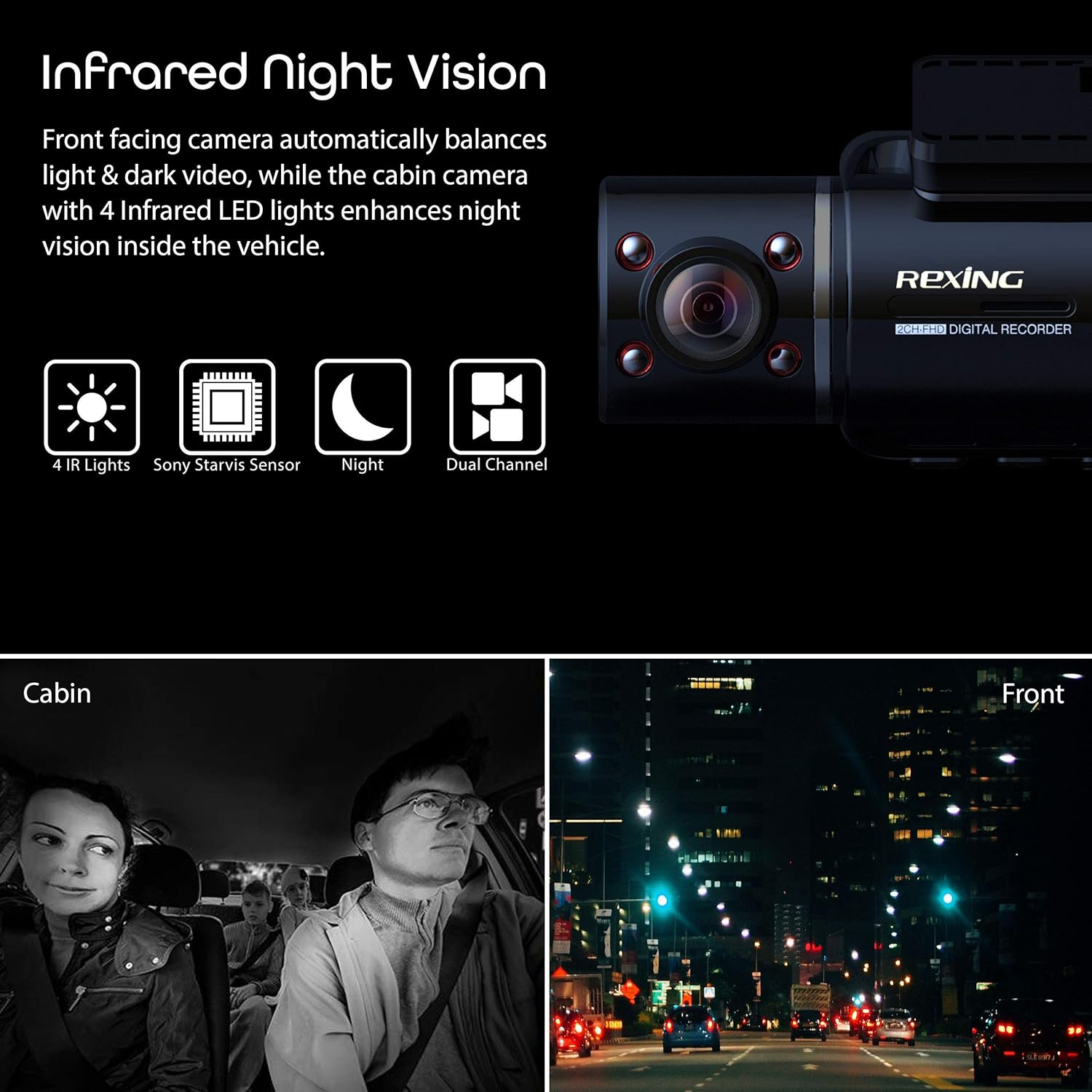 Rexin V Dua Camer Fron an Insid Cabi Ful H 1080 wit WiF an Built-i GPS
