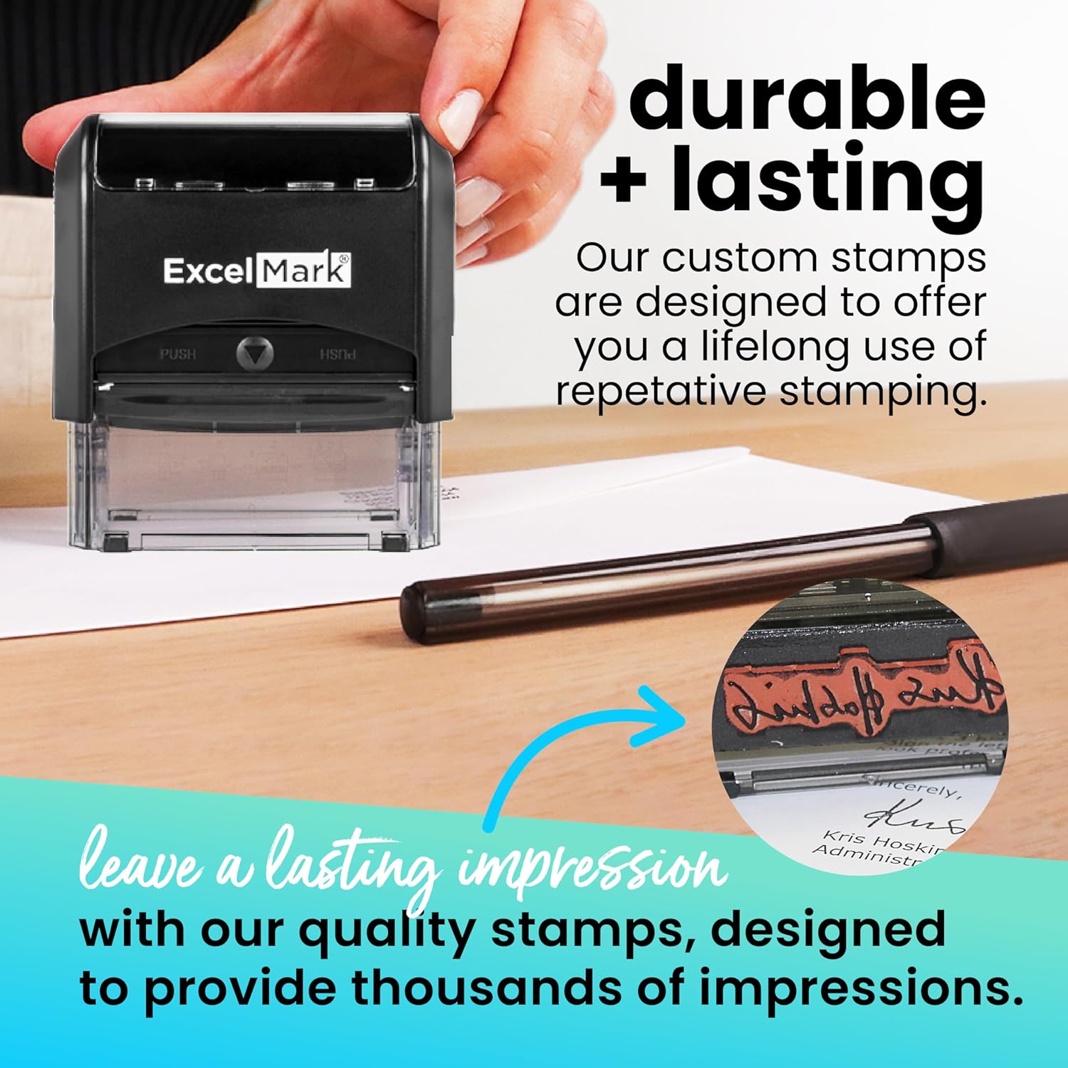 ExcelMark Self Inking Rubber Stamp with up to 4 Lines of Custom Text (Medium)