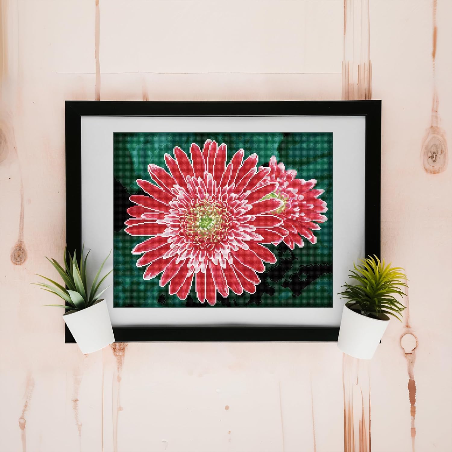 DIAMON DOT Pin Gerbera Pre-Frame Ki Flowe Diamon Paintin Kit fo Adult Diamon Ar Kit Relaxin Creativ Craf Ki wit Dot Gem 19.7inchx15.7inch