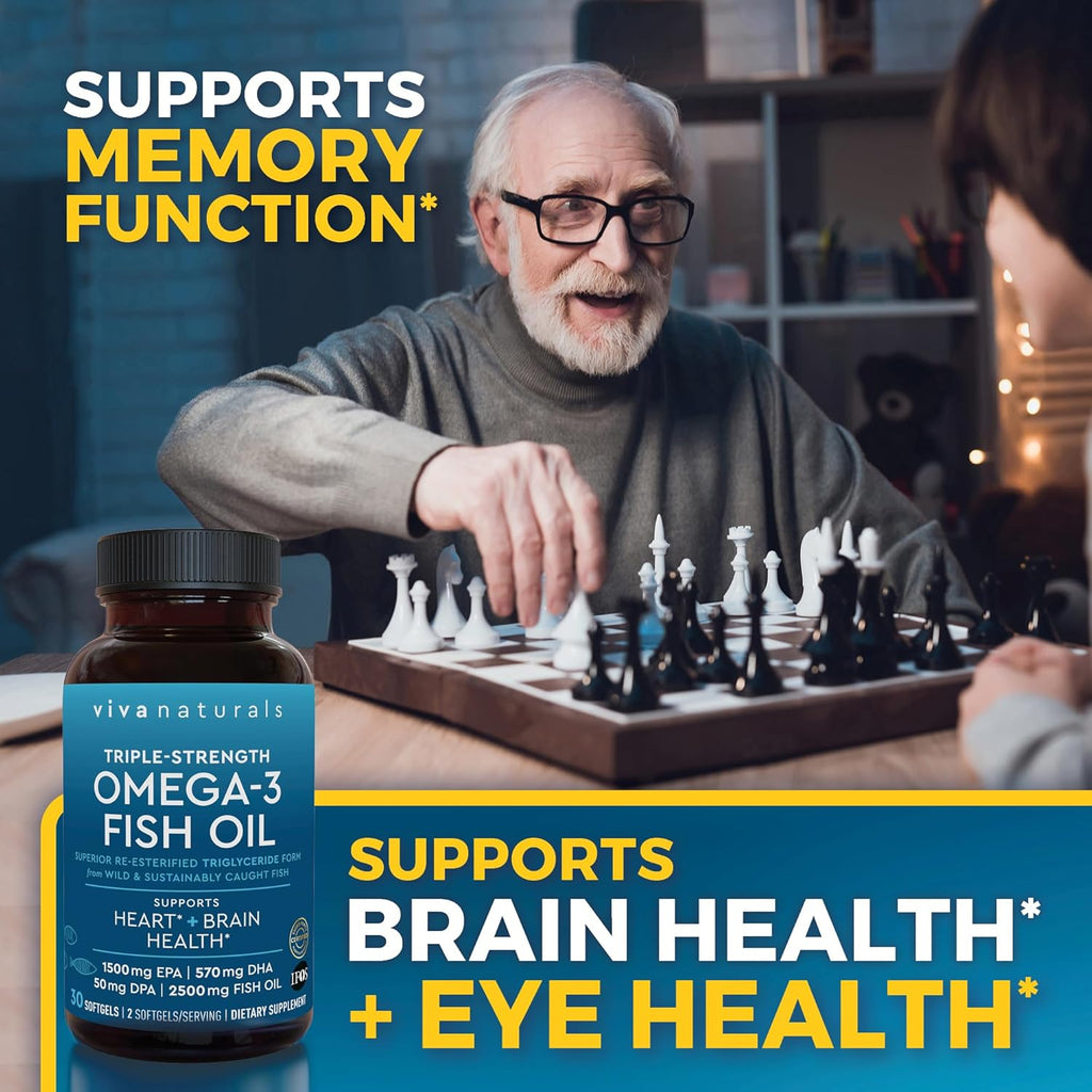 Viva Naturals Omega-3 Fish Oil, Triple Strength, 2500 mg, 30 Softgels ¨C Re-Esterified Omega 3 Fatty Acids Including EPA, DHA, DPA - Pascatarian-Friendly