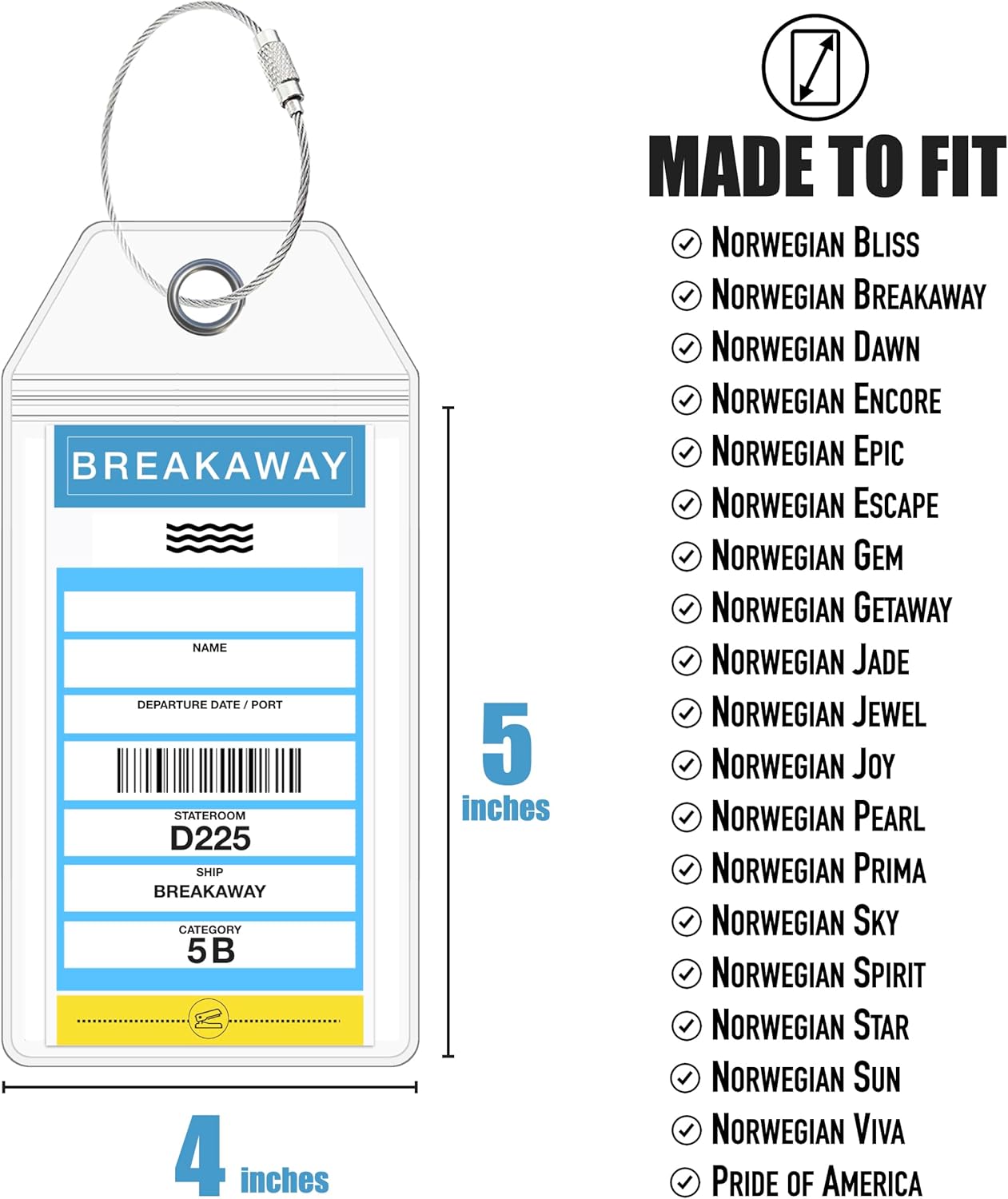 Cruise On NCL Cruise Luggage Tag Holder (4 Pack) ¨C Fits Printed Norwegian Ship Tags ¨C 2025 & 2026 Cruise Essentials ¨C Clear, Durable & Waterproof Luggage Tags for Smooth Sailing