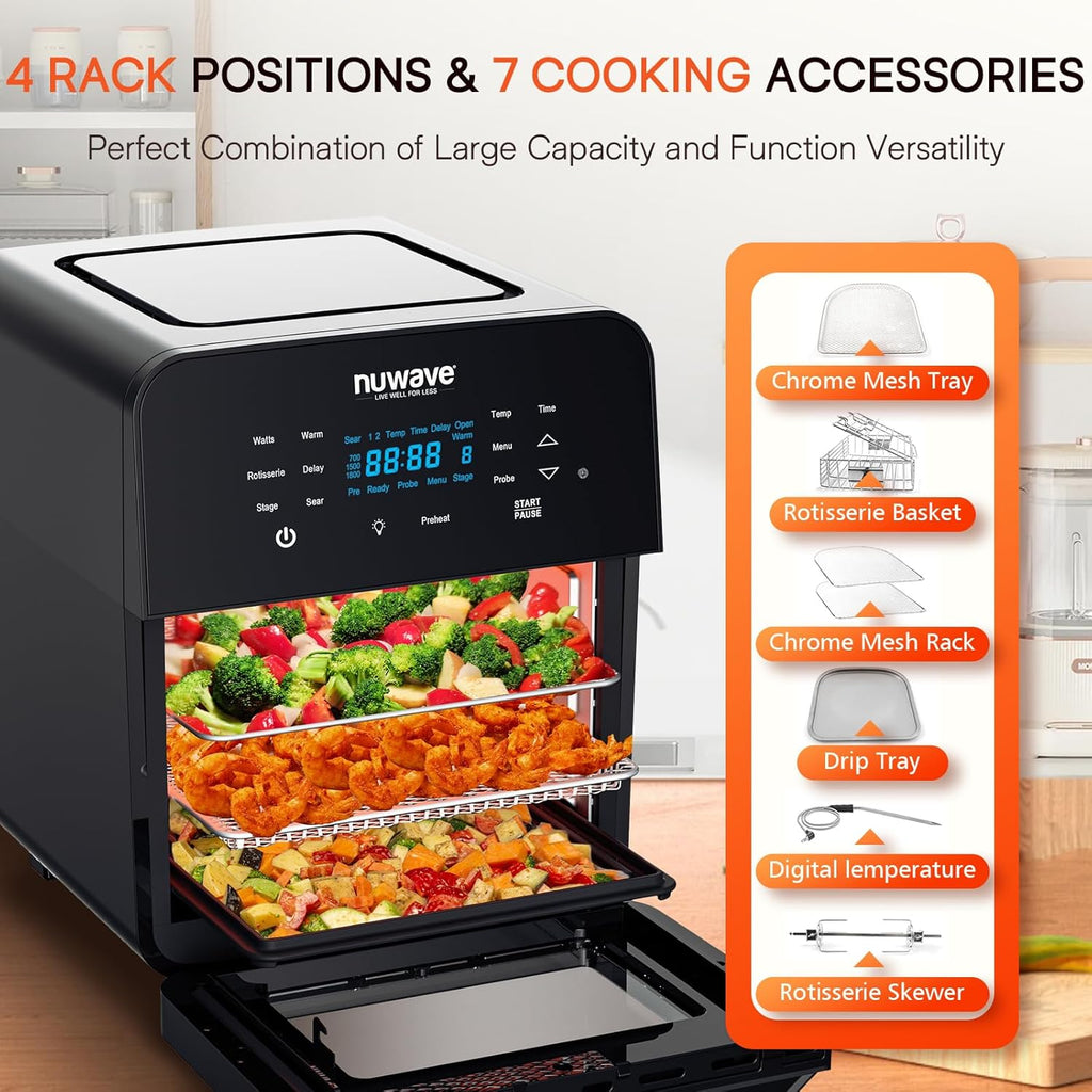 Brio 15.5Qt 10-IN-1 Air Fryer Rotisserie Oven, XL Family Size, Even Crisp AirFry, Reheat, Roast, Dehydrate for Quick Meals, 50¡ã-425¡ãF Control, 100 Presets 50 Memory, Dishwasher-Safe, 1800W