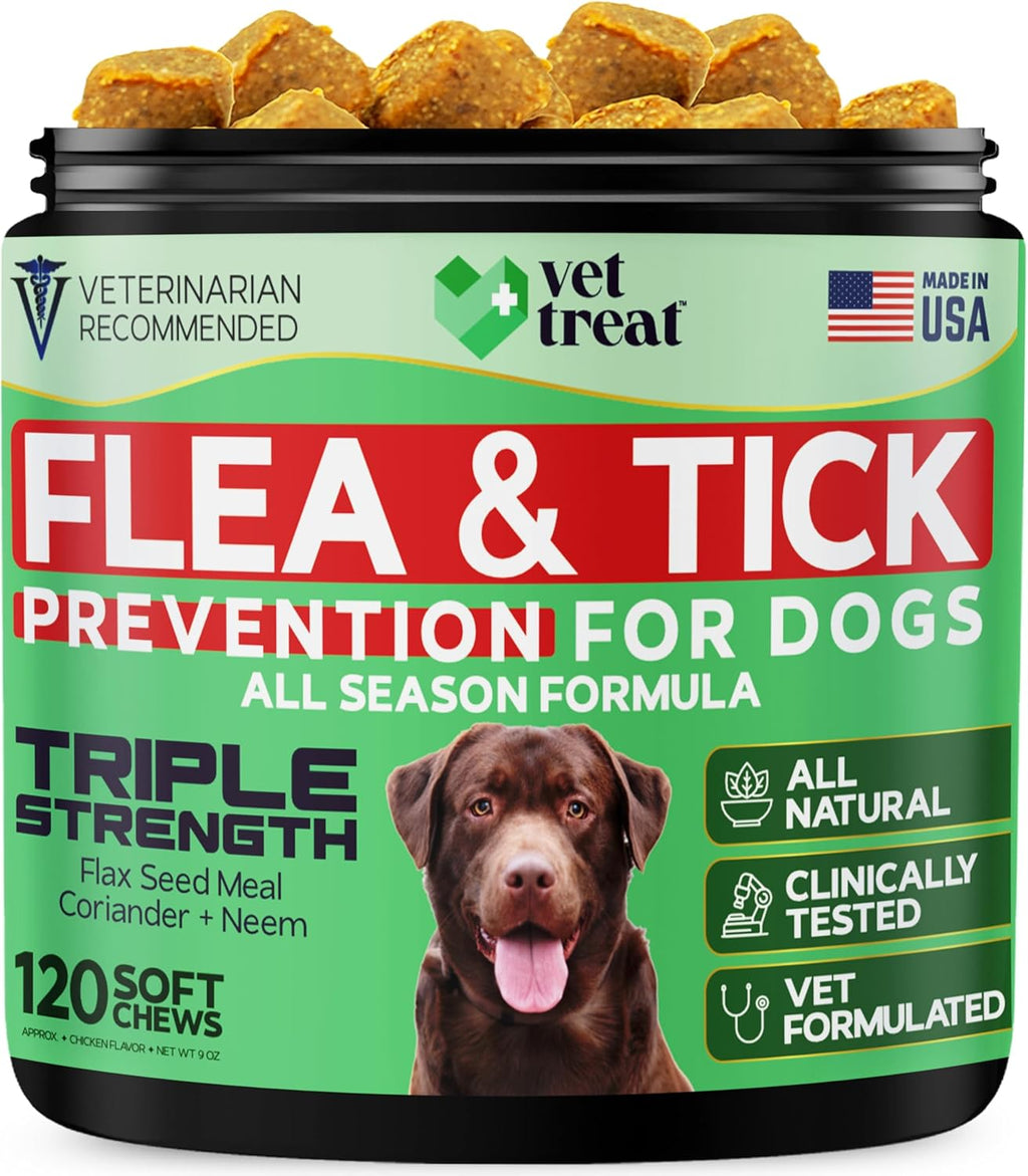 Fle an Tic Preventio fo Dog Chewable -Mad i USA Natura Do Fle an Tic Treatmen Ora Fle Pill Ve Recommende Fle an Tic Chew Al Breed Size 12 Sof Treat (Chicken)