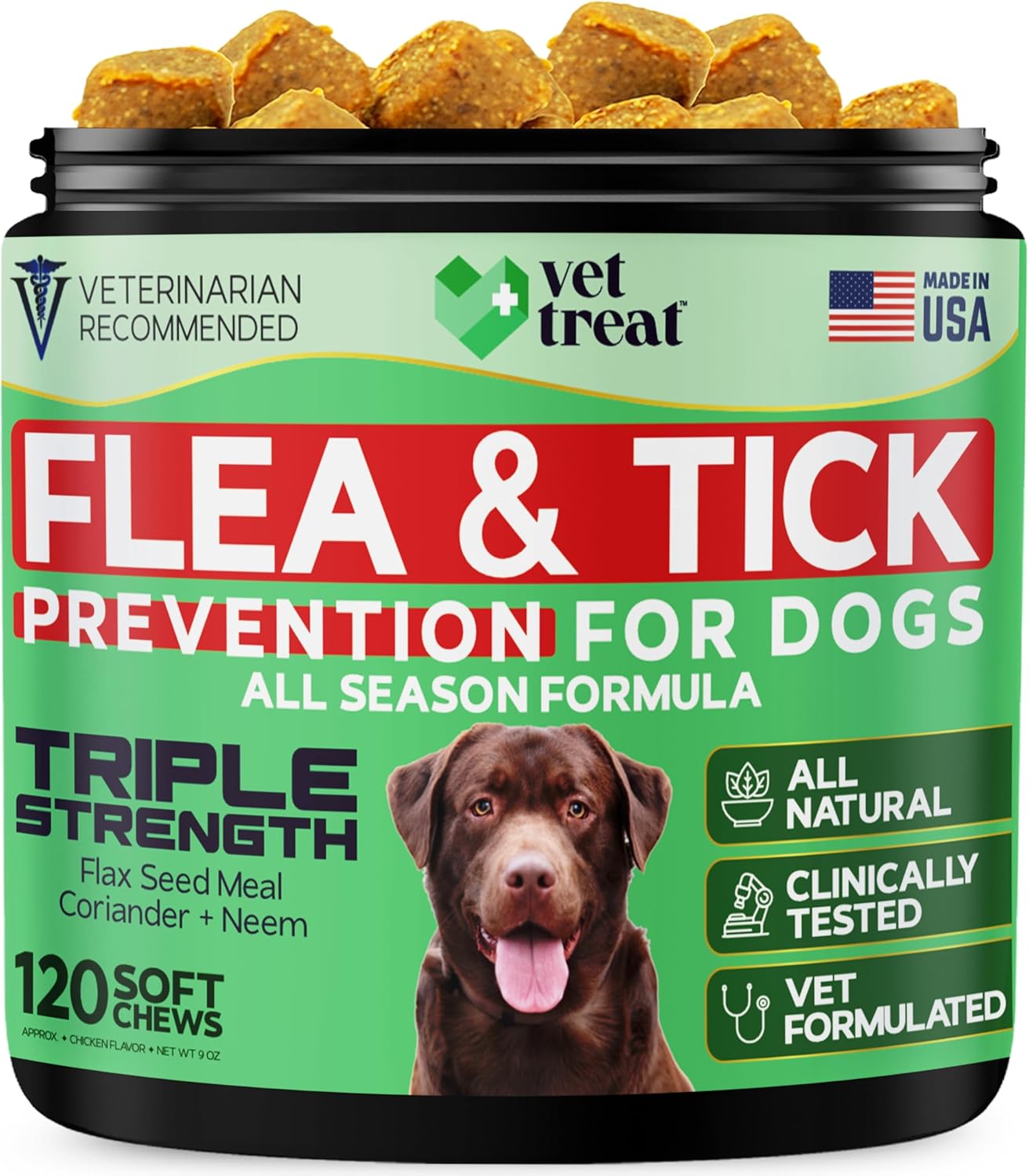 Fle an Tic Preventio fo Dog Chewable -Mad i USA Natura Do Fle an Tic Treatmen Ora Fle Pill Ve Recommende Fle an Tic Chew Al Breed Size 12 Sof Treat (Chicken)