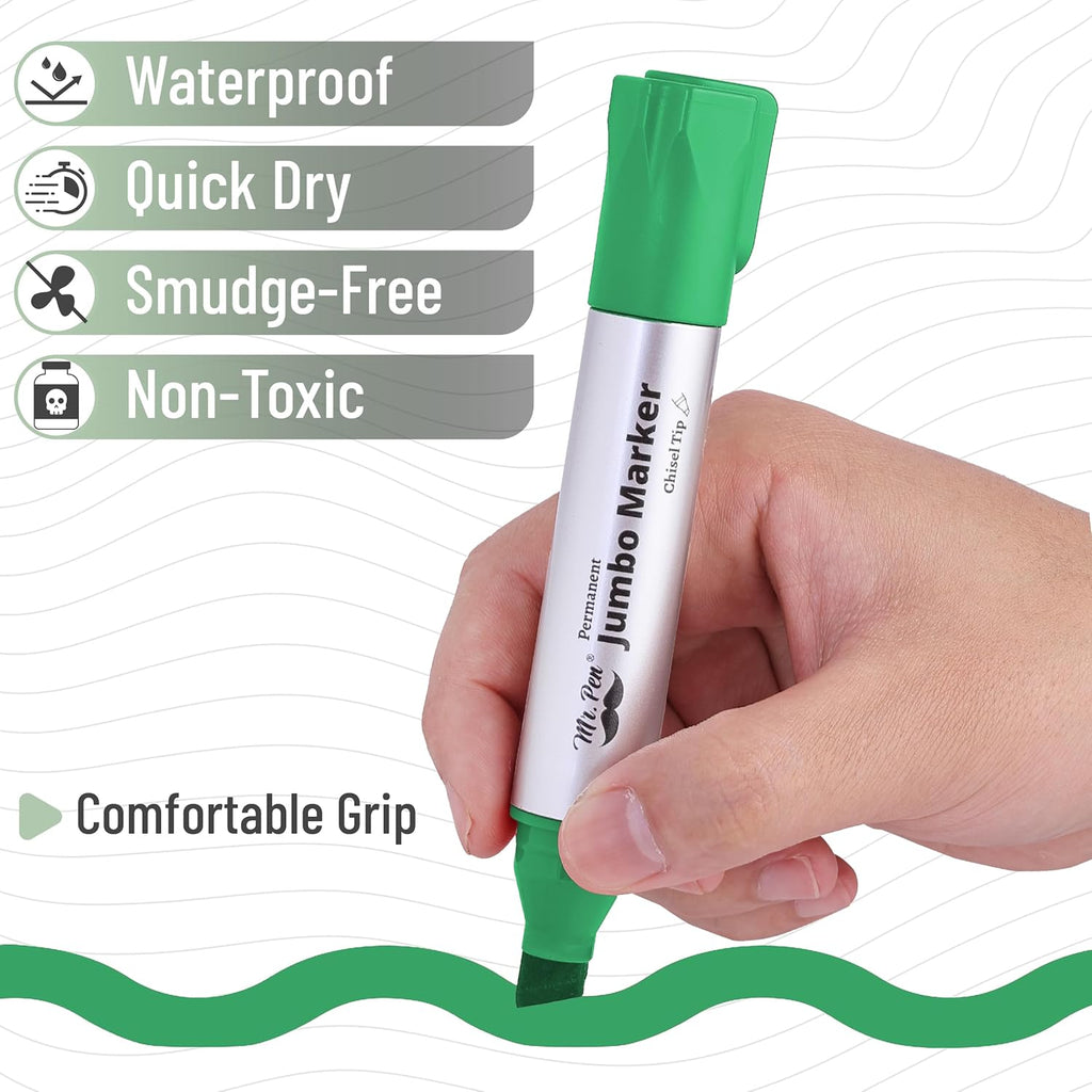 Mr. Pen- Jumbo Permanent Markers, 4 Pack, Green, Chisel Tip, Large, Huge Poster Markers