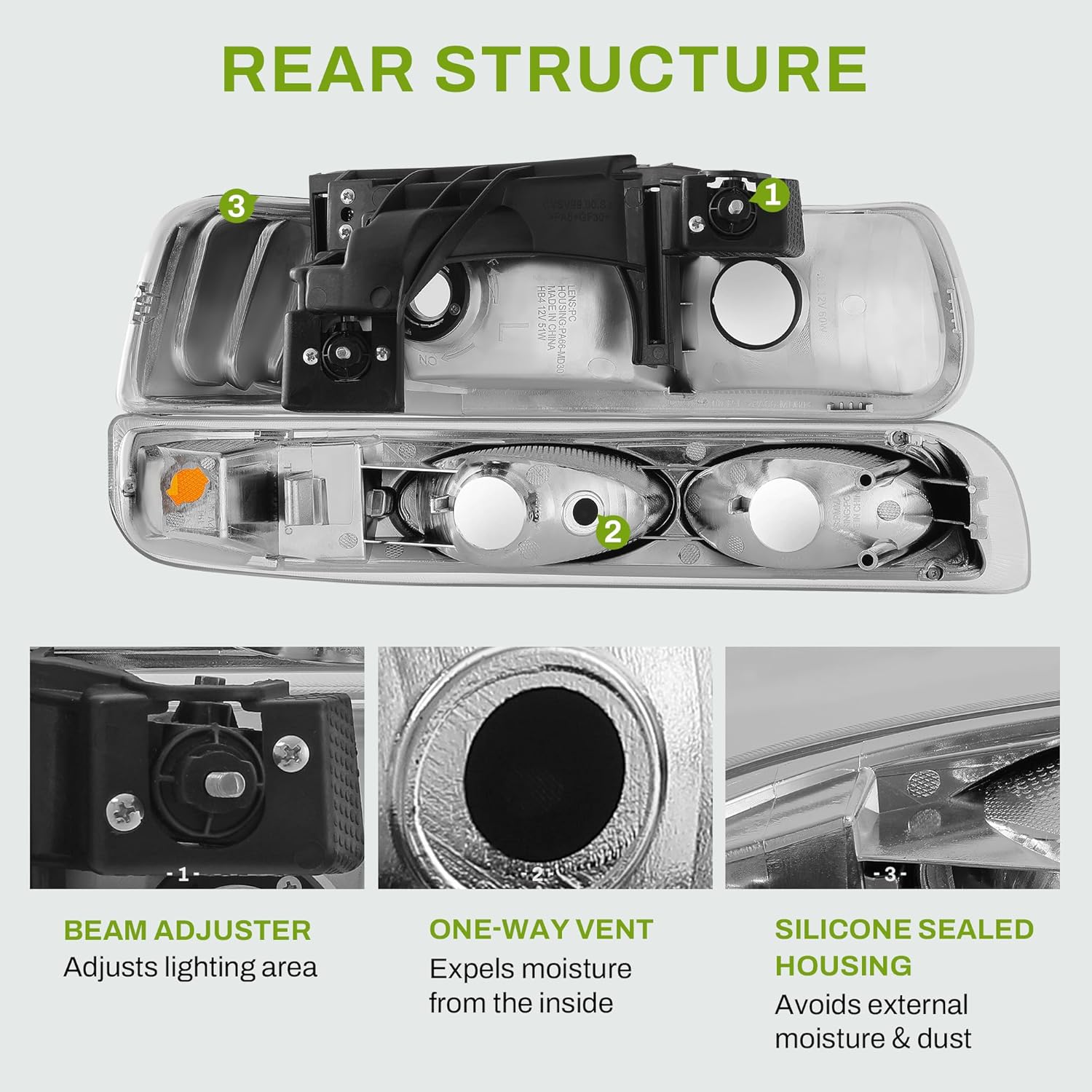 AUTOSAVER88 Headlight Assembly Compatible with 1999 2000 2001 2002 Chevy Silverado 1500 2500 Headlamp Pair Chrome Housing Amber Reflector