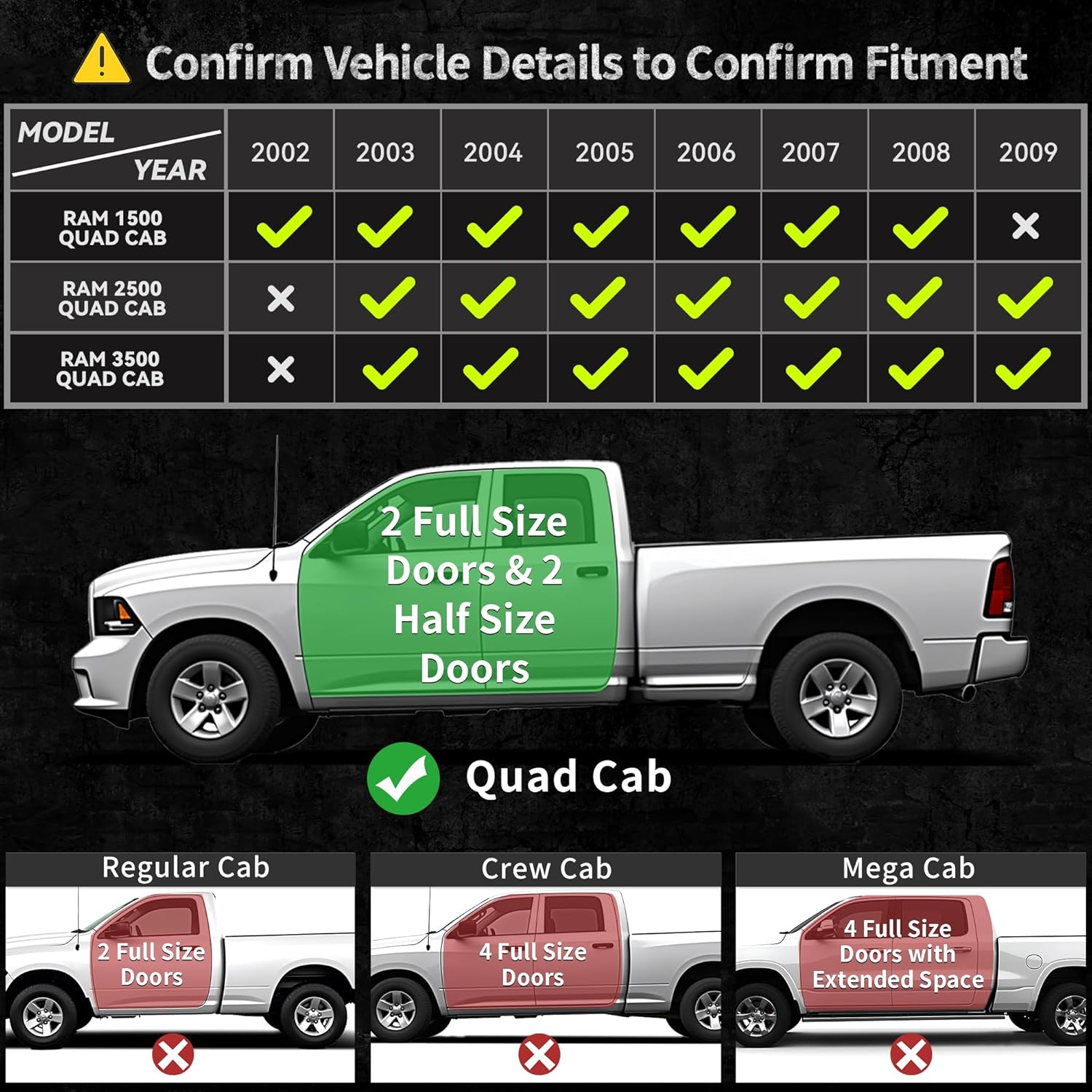 Upgraded Floor Mats Fit for 2002-2008 Dodge Ram 1500 Quad Cab, 2003-2009 Dodge Ram 2500/3500 Quad Cab, All Weather Floor Liners Unique Black TPE Front 2nd Seat