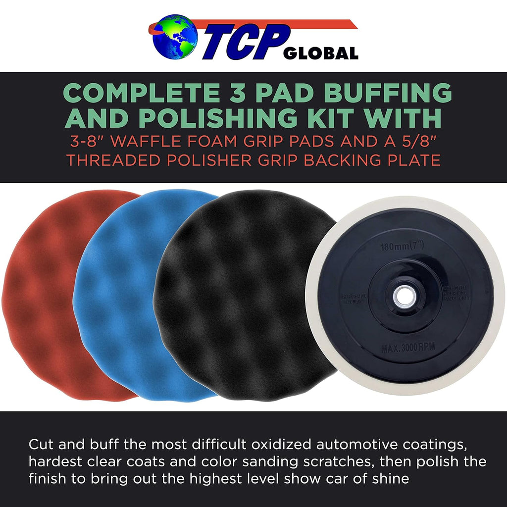 TC Globa Professiona Pa Buffin an Polishin Ki wit Inc Waffl Foa Pad fo Ca Detailin Complet Polishe Buffin Pa Se wit 5/8inc Threade Backin Plate