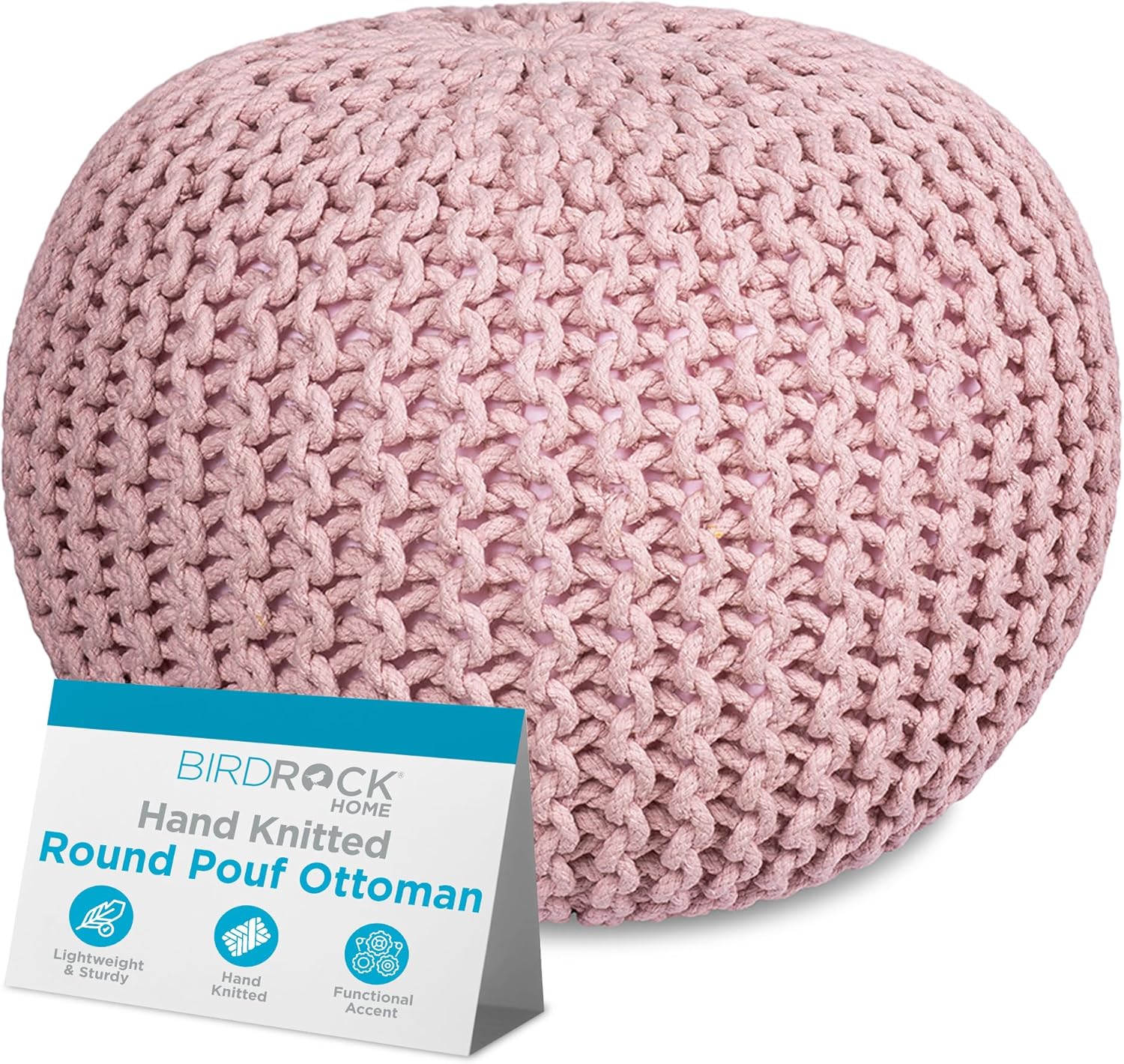 BIRDROC HOM Roun Pou Ottoma Cotto Braide Foo Stoo wit Bea Ba Fillin Boh Foo Res fo Livin Roo Bedroo Compac Comfortabl Seating Lightweigh Sof Dust Rose