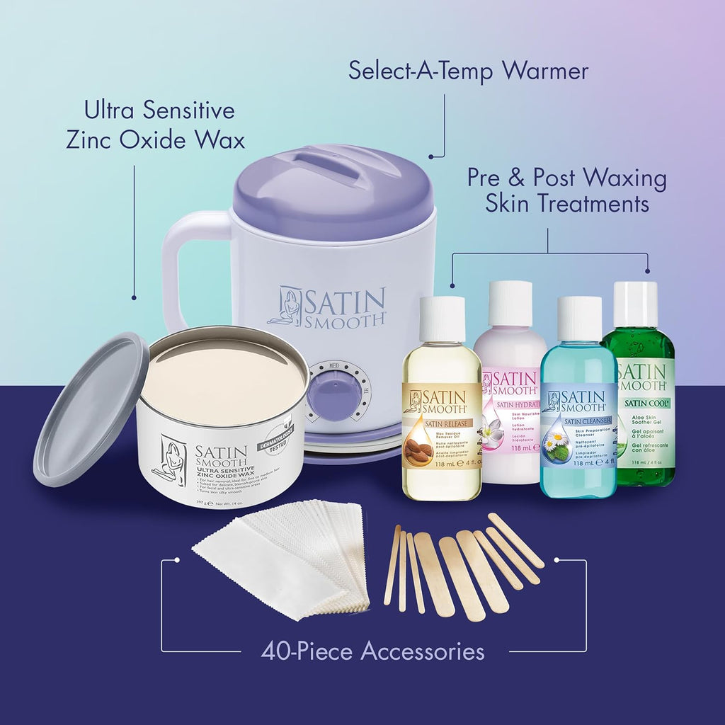 Satin Smooth Select-A-Temp? Starter Kit - Adjustable Temperature Wax Warmer with Hair Removal Wax and Accessories, Professional Waxing Kit for Face and Body