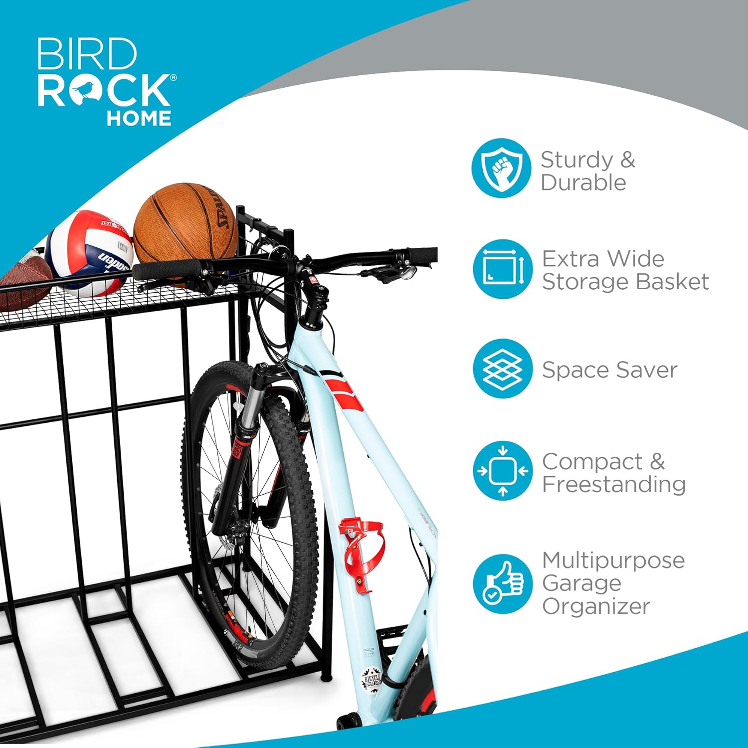 BIRDROC HOM Bik Rac Garag Storag Floo Stan Freestandin Organize fo Outdoo Yar Uprigh Wal Moun fo Scooters Rakes Motorcycles Hoverboards Glove Hold Bicycl Black