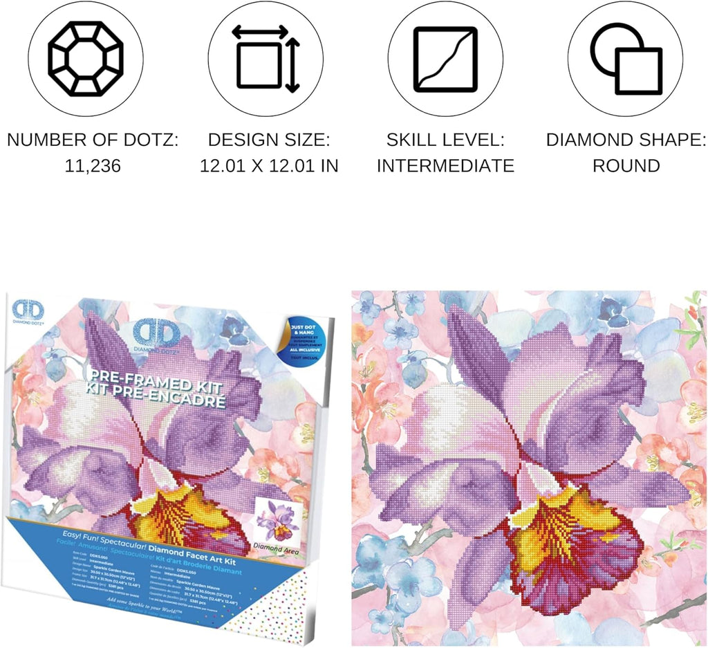 DIAMON DOT Sparkl Garde Mauv wit Fram Flowe Diamon Paintin Kit fo Adult Diamon Ar Kit Relaxin Creativ Craf Ki wit Dot Gem 12inchx12inch