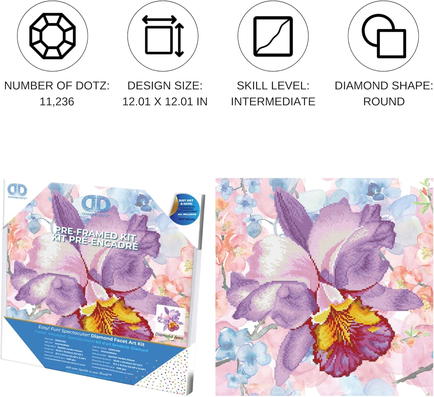 DIAMON DOT Sparkl Garde Mauv wit Fram Flowe Diamon Paintin Kit fo Adult Diamon Ar Kit Relaxin Creativ Craf Ki wit Dot Gem 12inchx12inch