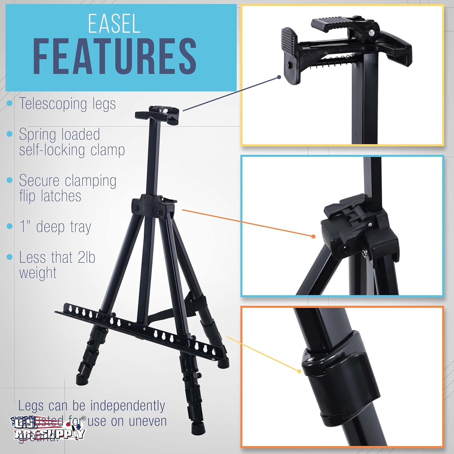 U.S Ar Suppl 66inc Blac Meta Tripo Ease Displa Adjustabl 20inch 5.5' Hold 32inc Canva Floor/Tableto Ease Stand fo Sig Display Painting Poste Board Canva Portabl Bag