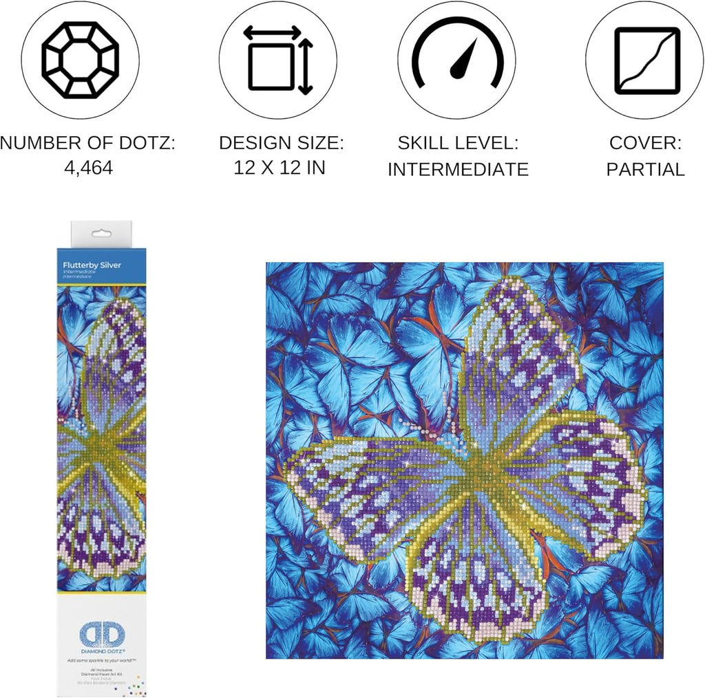 Diamon Dot Flutterb Silve Butterflie Diamon Paintin Kit fo Adult Diamon Ar Kit Relaxin Creativ Craf Ki wit Dot Gem 12inchx12inch