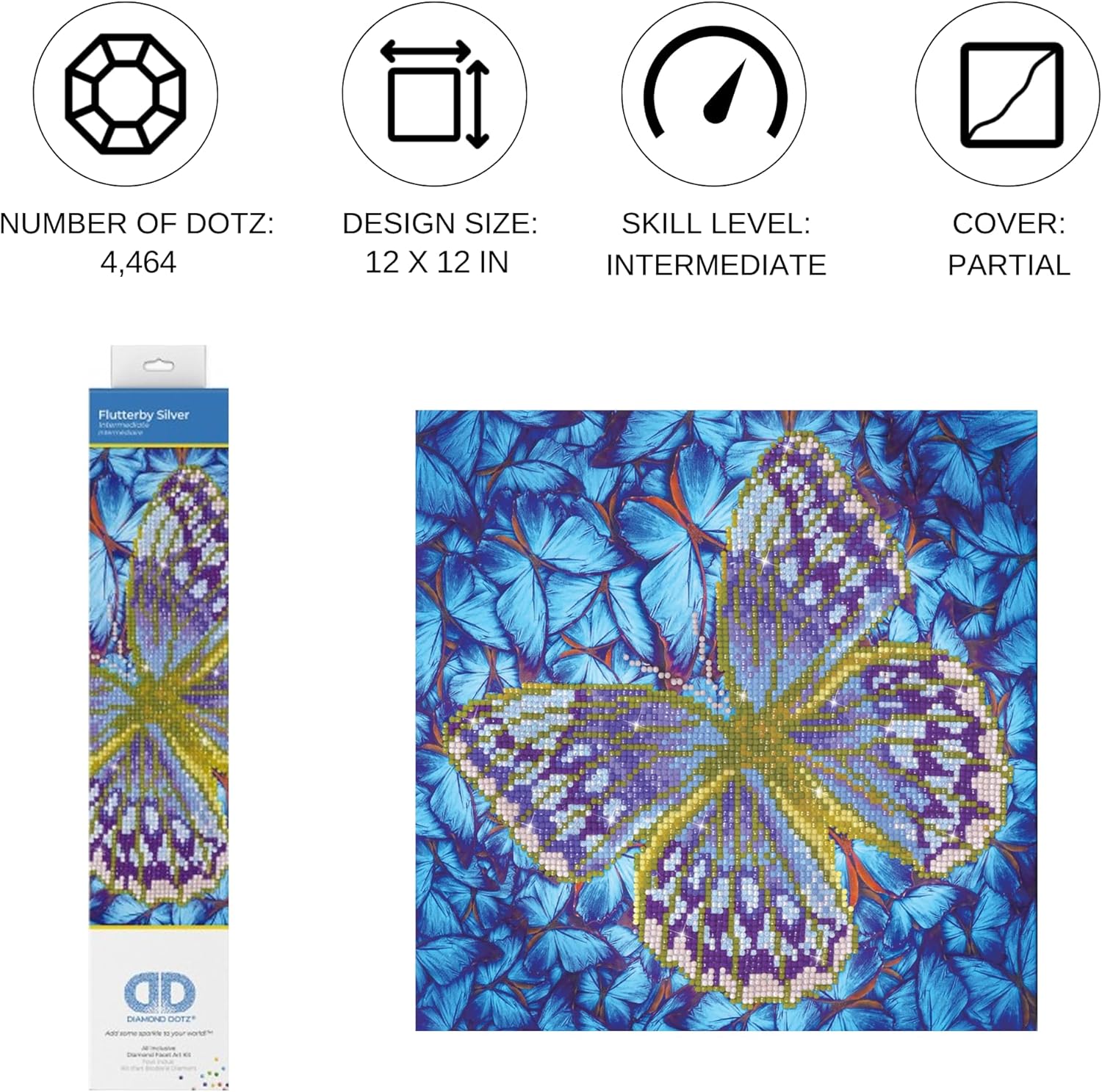 Diamon Dot Flutterb Silve Butterflie Diamon Paintin Kit fo Adult Diamon Ar Kit Relaxin Creativ Craf Ki wit Dot Gem 12inchx12inch