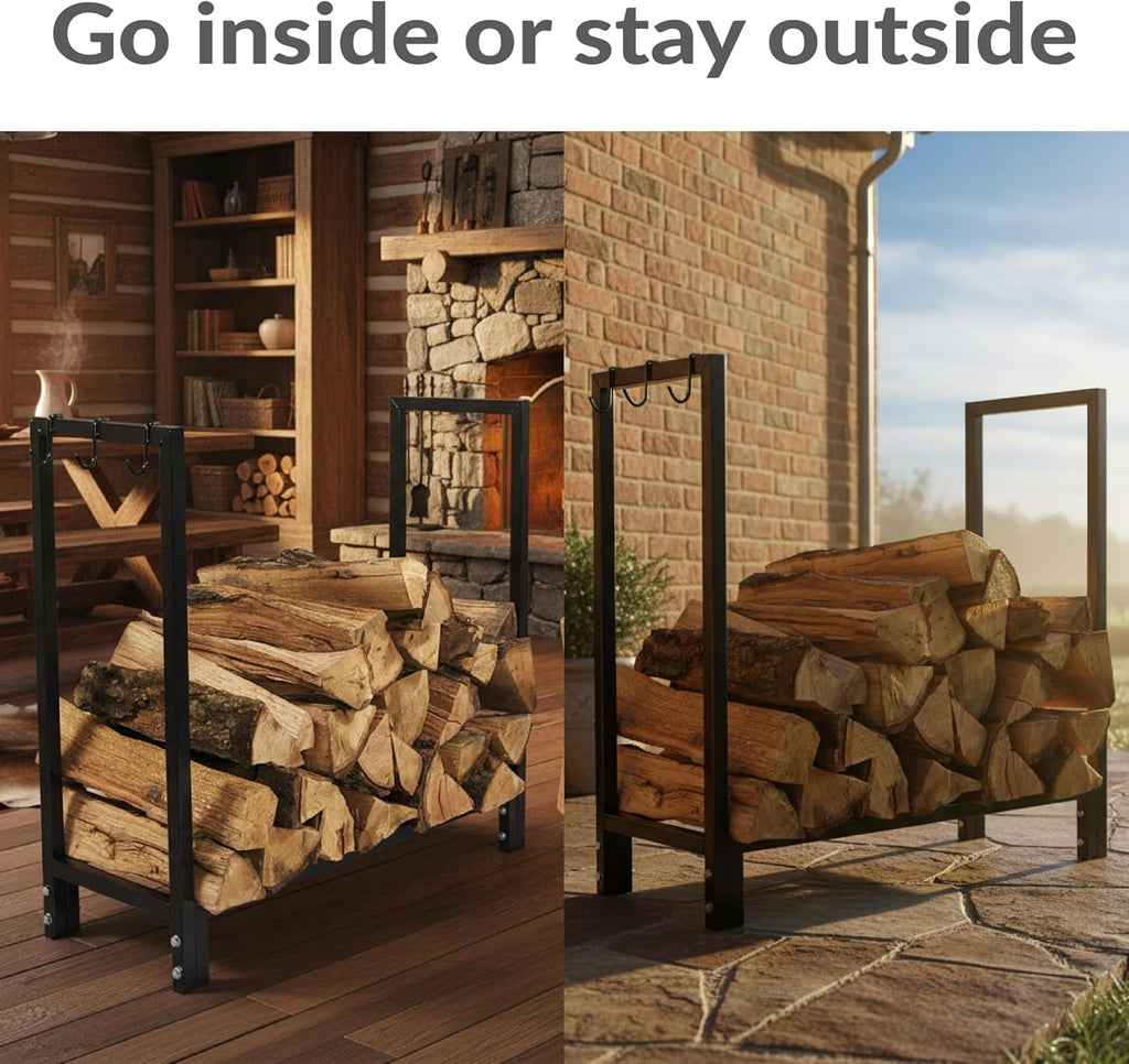 Sunnydaze Outdoor 30-Inch Firewood Log Rack - Small Fireplace or Fire Pit Wood Storage Holder - Black - 500-lb Capacity