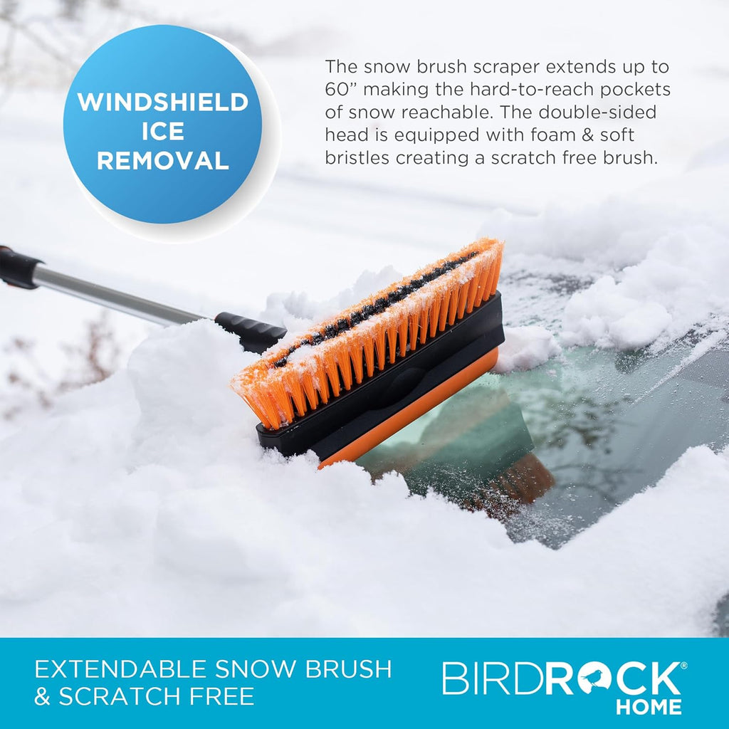 BIRDROC HOM 60inc Extendabl Ca Sno Brus an Ic Scrape Lightweigh Aluminu Sno Clearin Too w/Detachabl Ic Scrape w/Ergonomi Gri Desig 13inc Foa Bristl Hea fo Truc Ca SU RV