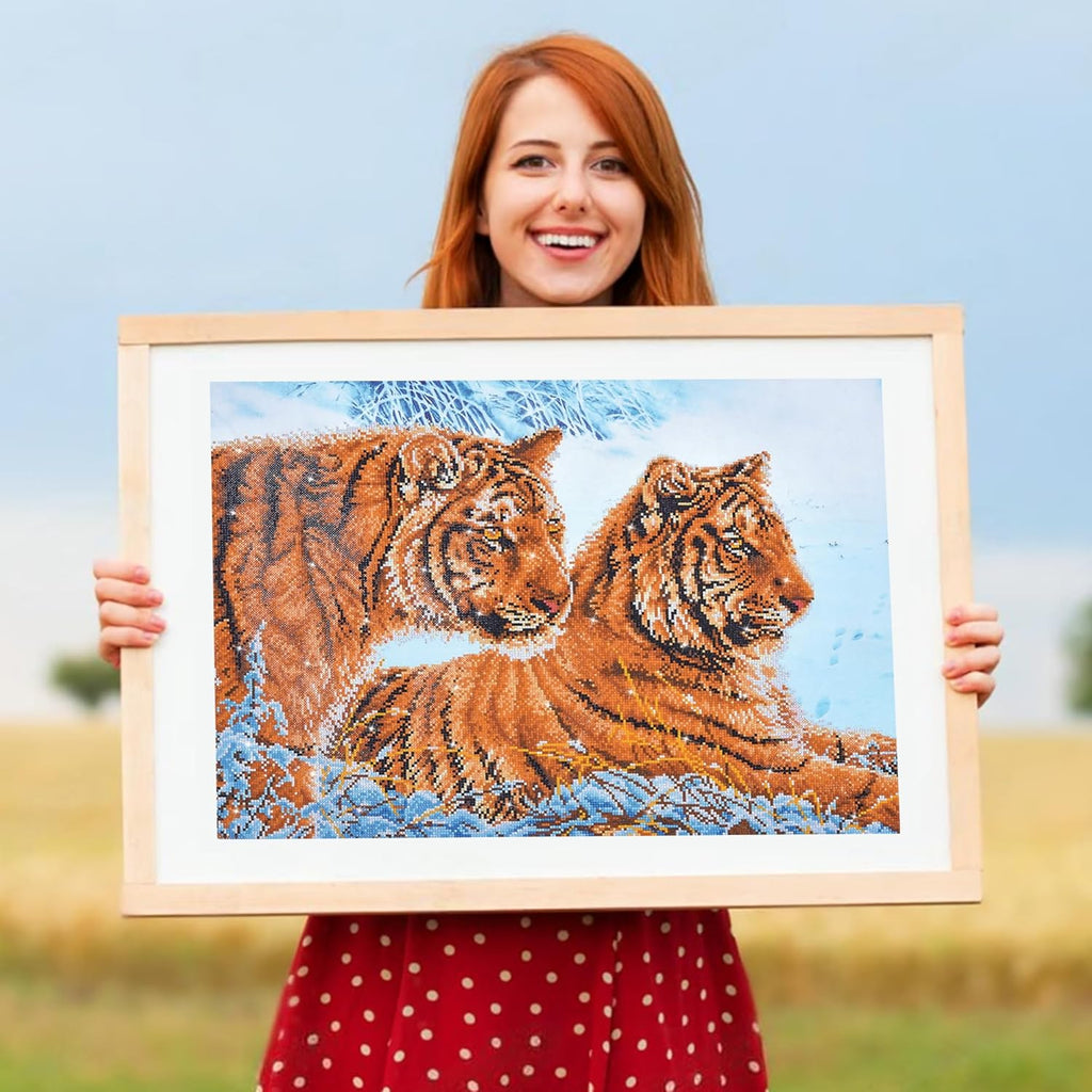 DIAMON DOT Tiger i Th Sno Anima Diamon Paintin Kit fo Adult Diamon Ar Kit Relaxin Creativ Craf Ki wit Dot Gem 20.5inchx28.3inch