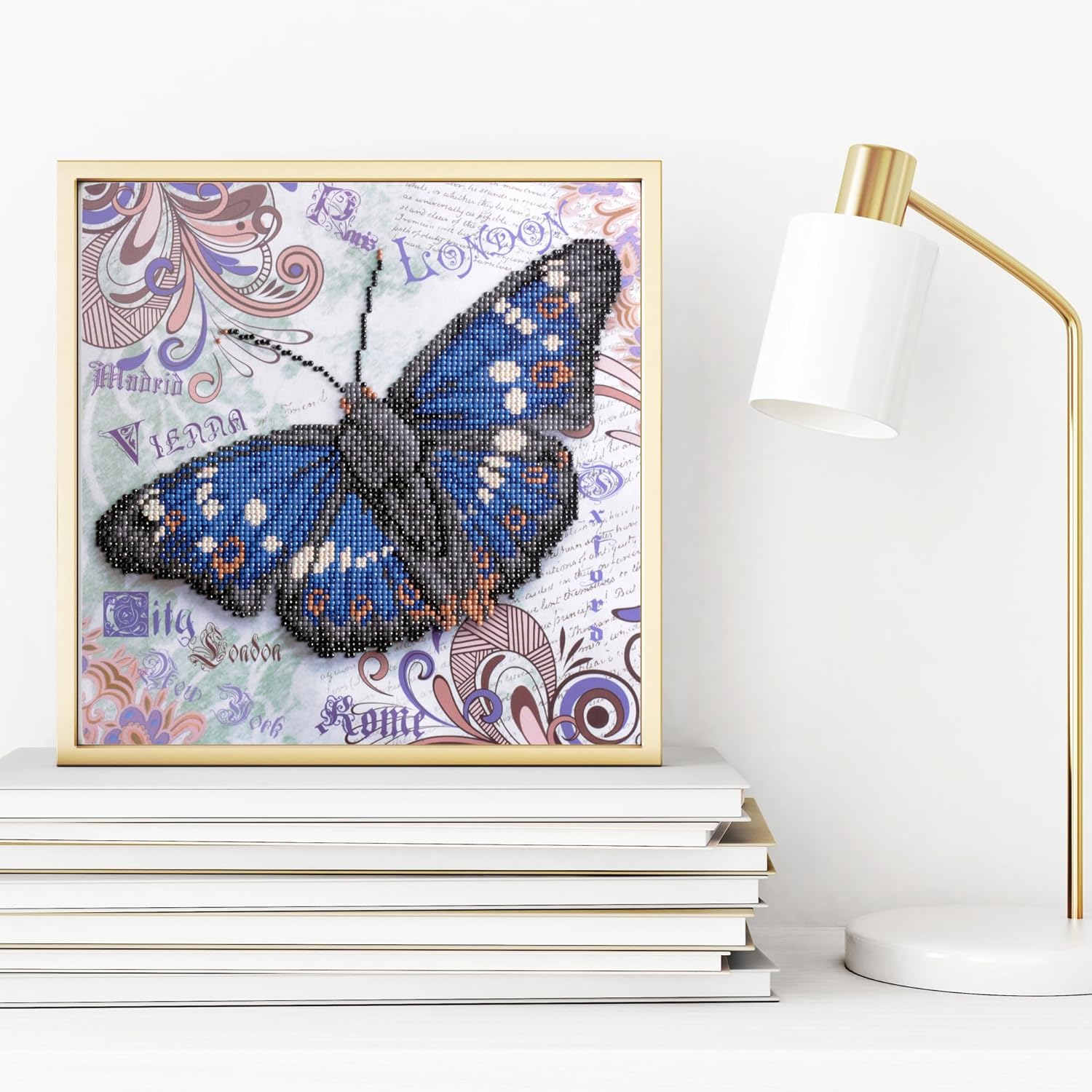 DIAMON DOT a Hom Elegan Flutter Partia Drill Roun Dotz Diamon Paintin Kits Diamon Ar Kit fo Adults Ge Art Diamon Art 15inchx15inch