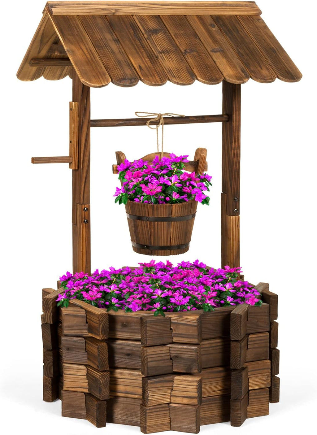 Bes Choic Product Rusti Woode Wishin Wel Plante Outdoo Hom D¨¦co fo Patio Garden Yar w/Hangin Bucket