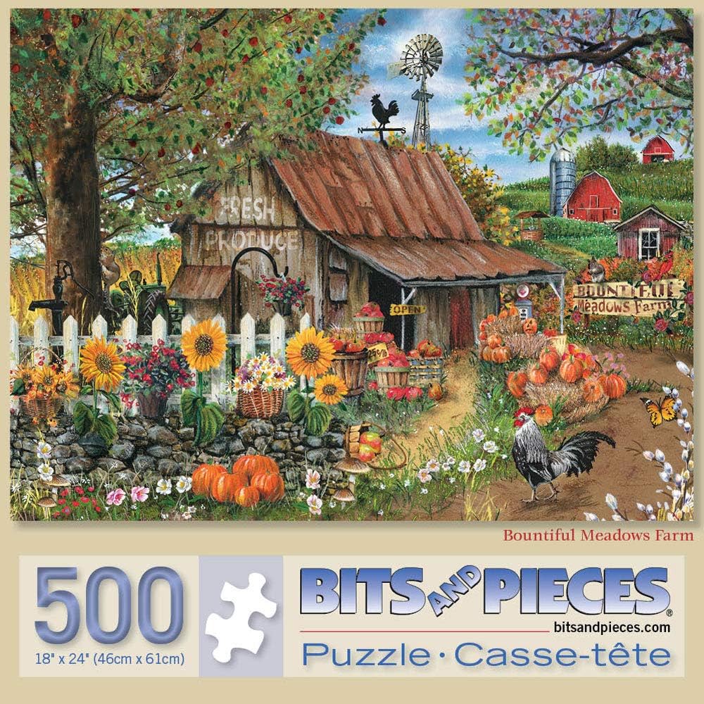 Bits and Pieces ¨C Large 500 Piece Jigsaw Puzzle for Adults ¨C ¡®Bountiful Meadows Farm¡¯ by Artist Thomas Wood, Completed Puzzle Size: 18inch x 24inch