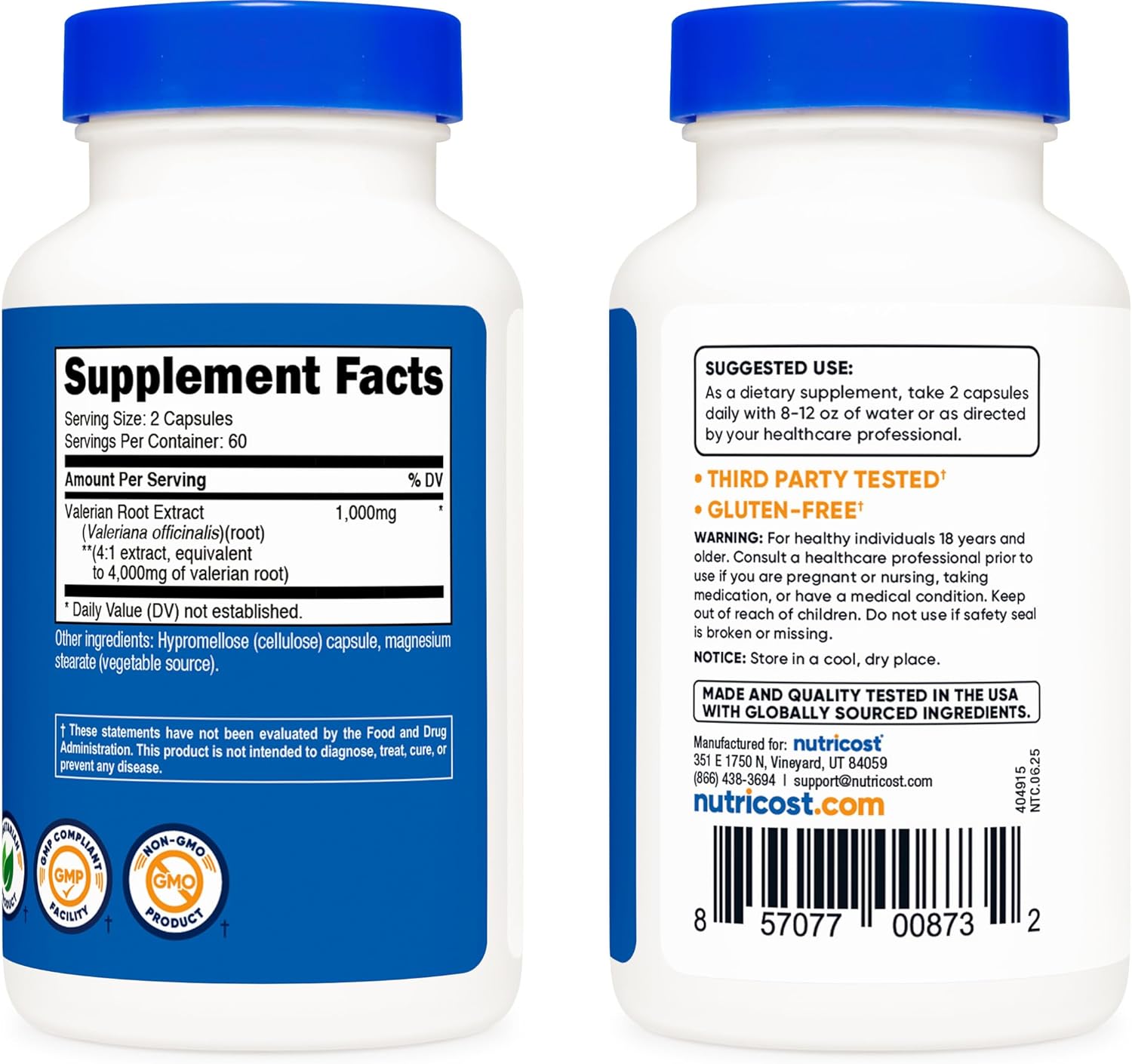 Nutricost Valerian Root Capsules (1000mg Per Serving) 120 Capsules - 4,000mg Equivalent Per Serving (4:1 Extract), Vegetarian Caps, Gluten Free, Non-GMO