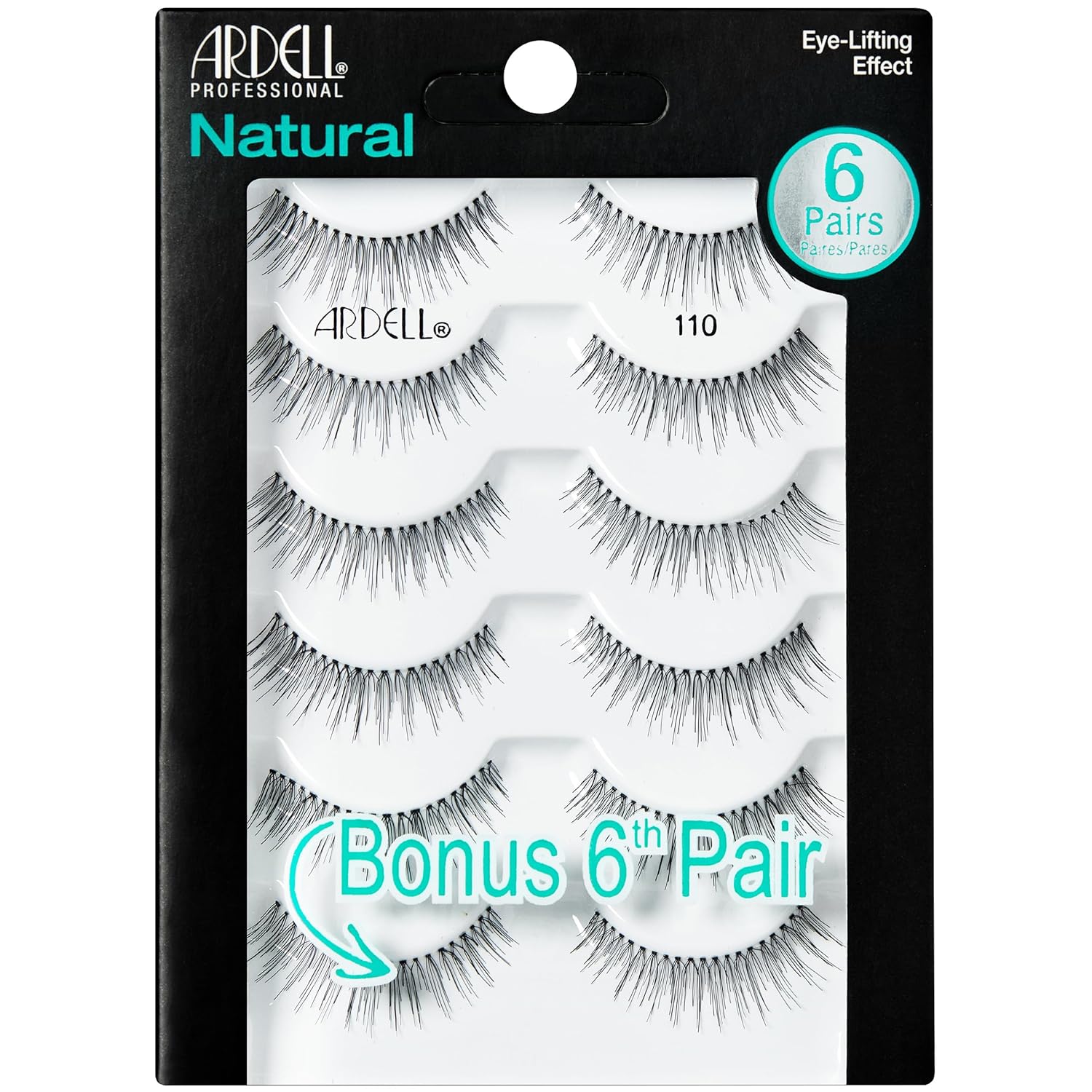 Ardell Natural False Eyelashes 110 Black - Eye-Lifting Effect Eye Makeup, Natural Look Strip Lashes - 5 Pairs, 2 Pack