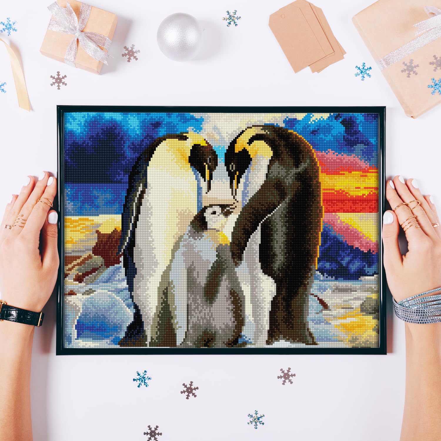 DIAMON DOT Lovin Famil Pengui Diamon Paintin Kit fo Adult Diamon Ar Kit Relaxin Creativ Craf Ki wit Dot Gem 16.5inchx20.5inch