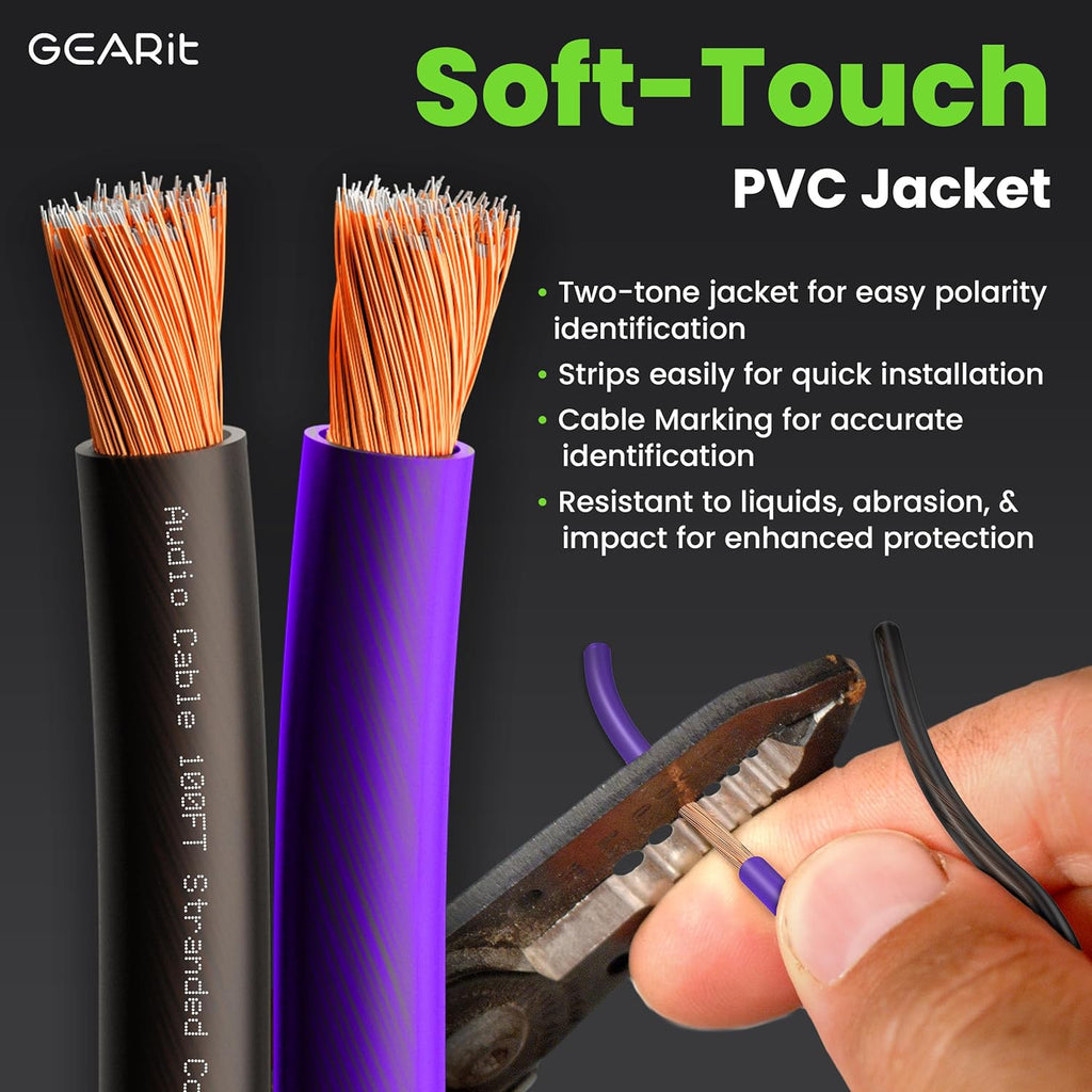 GEARit Pro Series 18AWG Speaker Wire, 18 Gauge Speaker Wire Cable (100 Feet / 30 Meters) Great Use for Home Theater Speakers and Car Speakers, Transparent Black/Purple