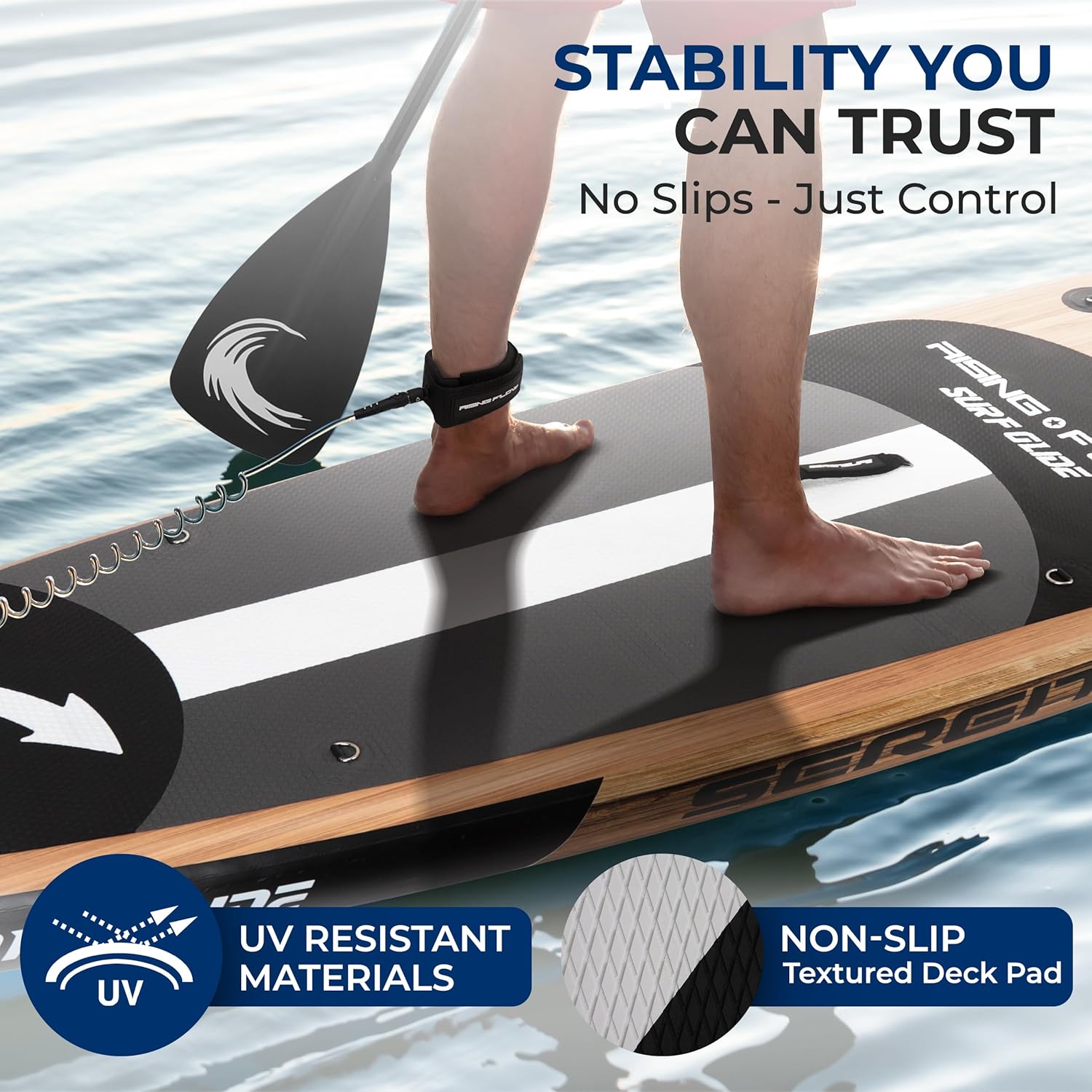 SereneLife Inflatable Stand Up Paddle Board with Premium SUP Accessories ¨C Wide Stable Design with Non-Slip EVA Deck Pad for Adults and Youth of All Skill Levels, 350 lbs Capacity