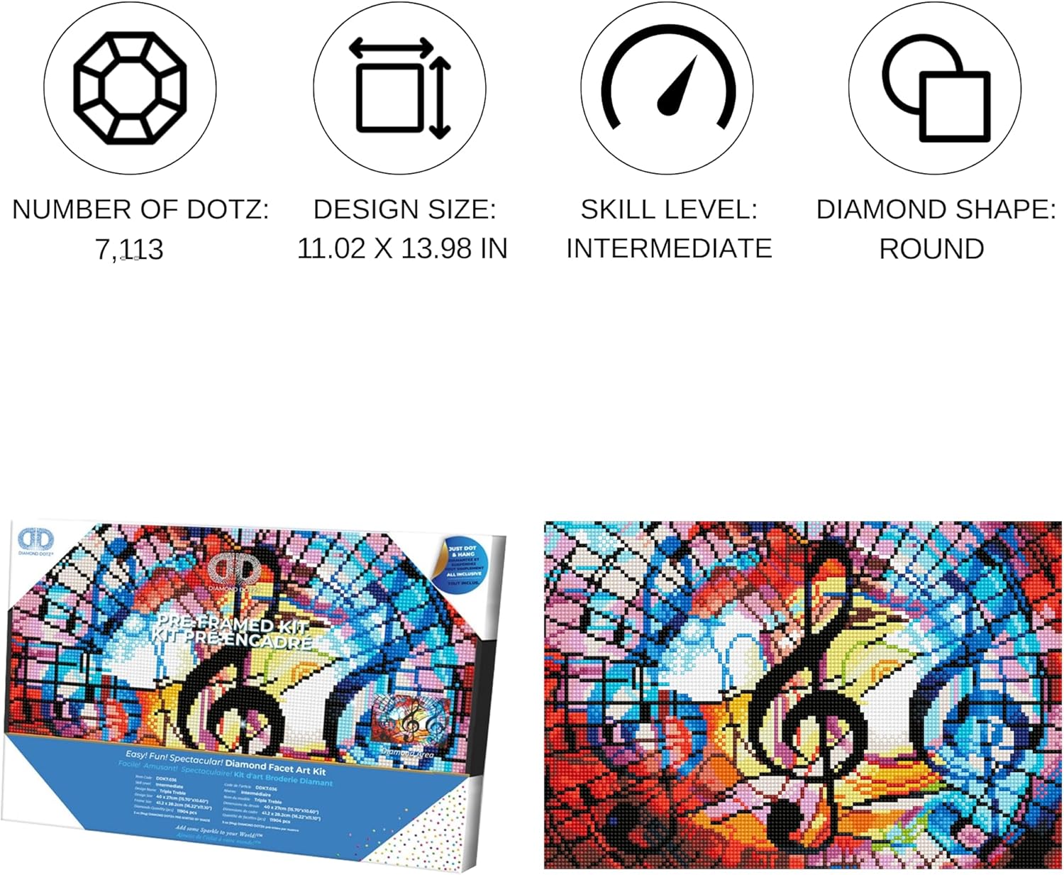 DIAMON DOT Tripl Trebl wit Fram Musi Diamon Paintin Kit fo Adult Diamon Ar Kit Relaxin Creativ Craf Ki wit Dot Gem 15.7inchx10.6inch
